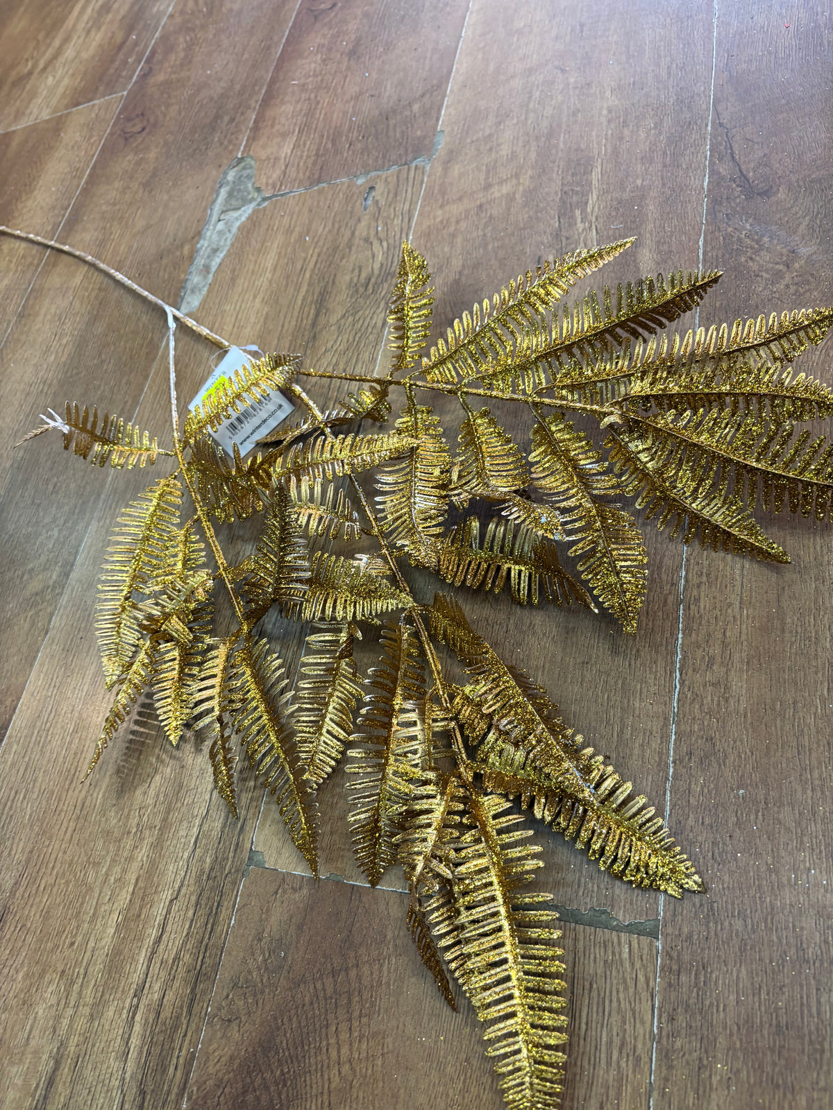 90cm gold glittered metal fern spray