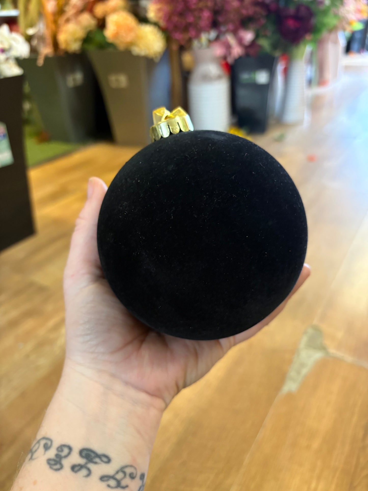 12cm black velvet bauble