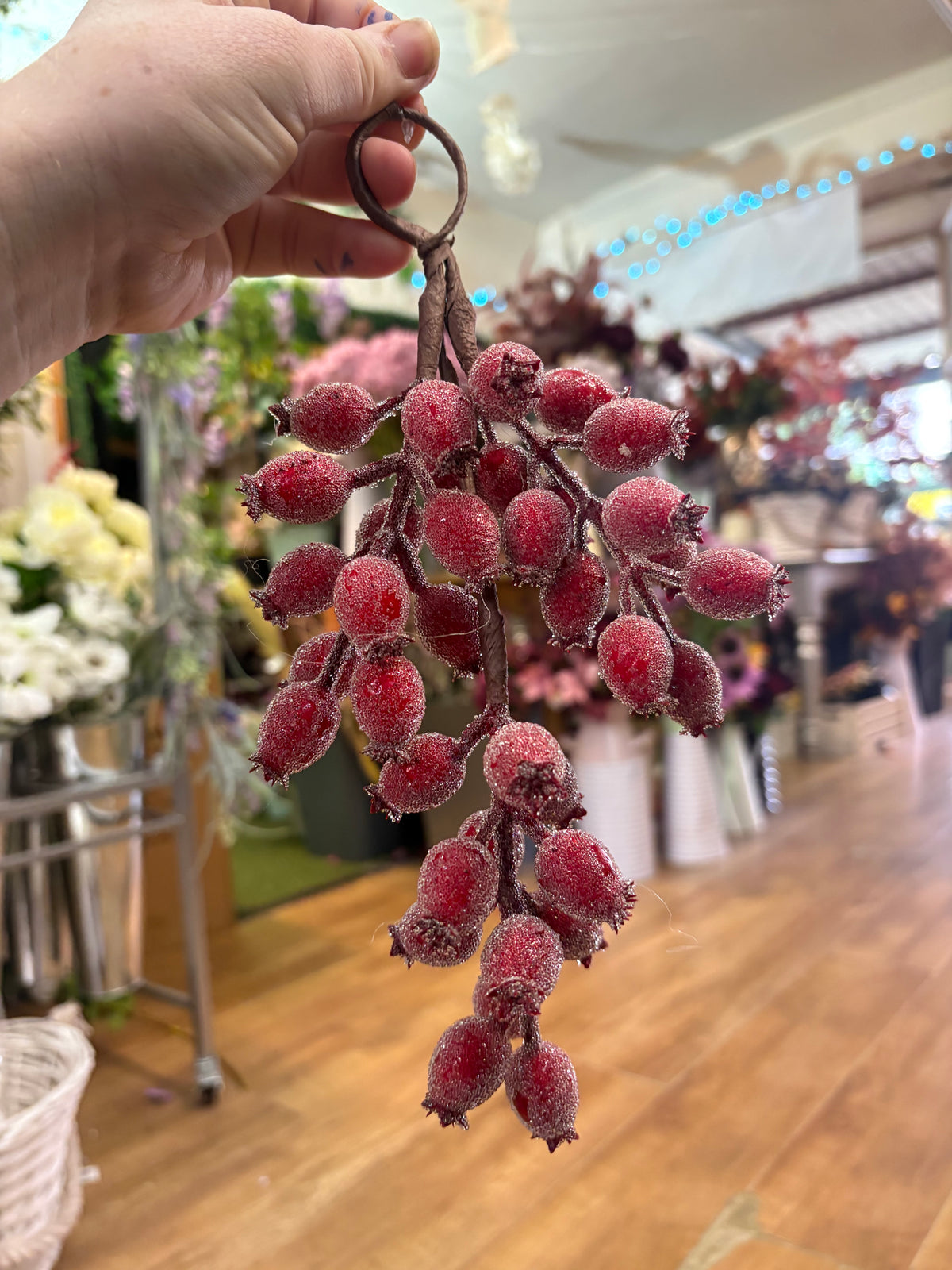 25cm hanging frosted rose hip swag