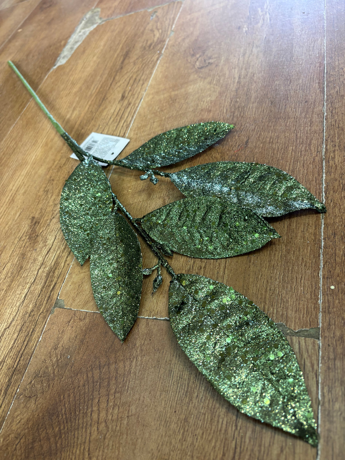 Long stem glittered green foliage spray