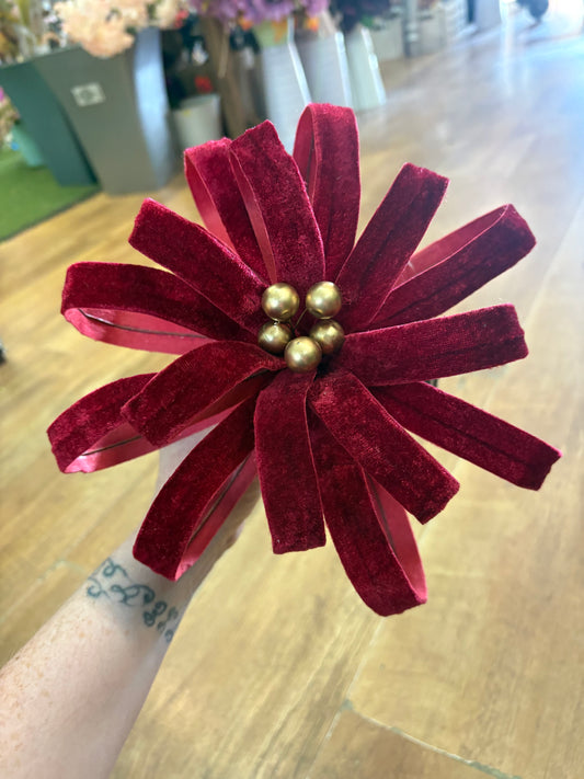 Wired burgundy velvet and gold berry Christmas decor stem