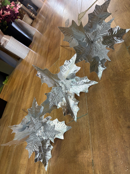 Bundle of 3 silver metallic and crinkle petal poinsettias
