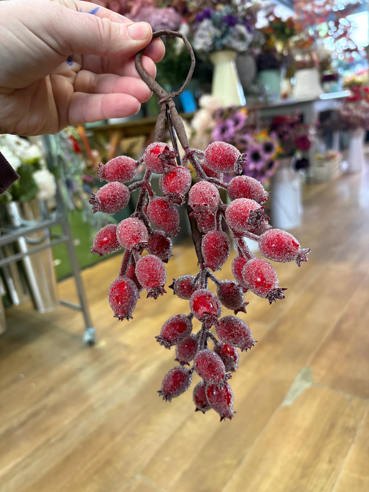 24cm frosted rose hip swag