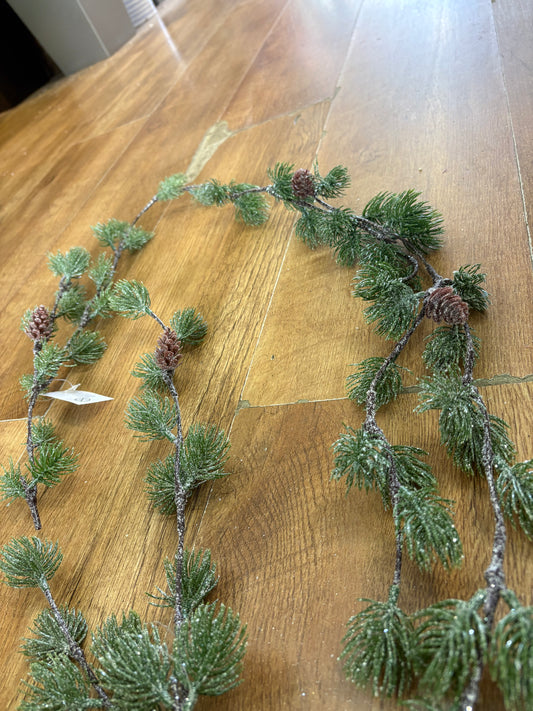 160cm Glittered thistle greenery and miniature cone garland