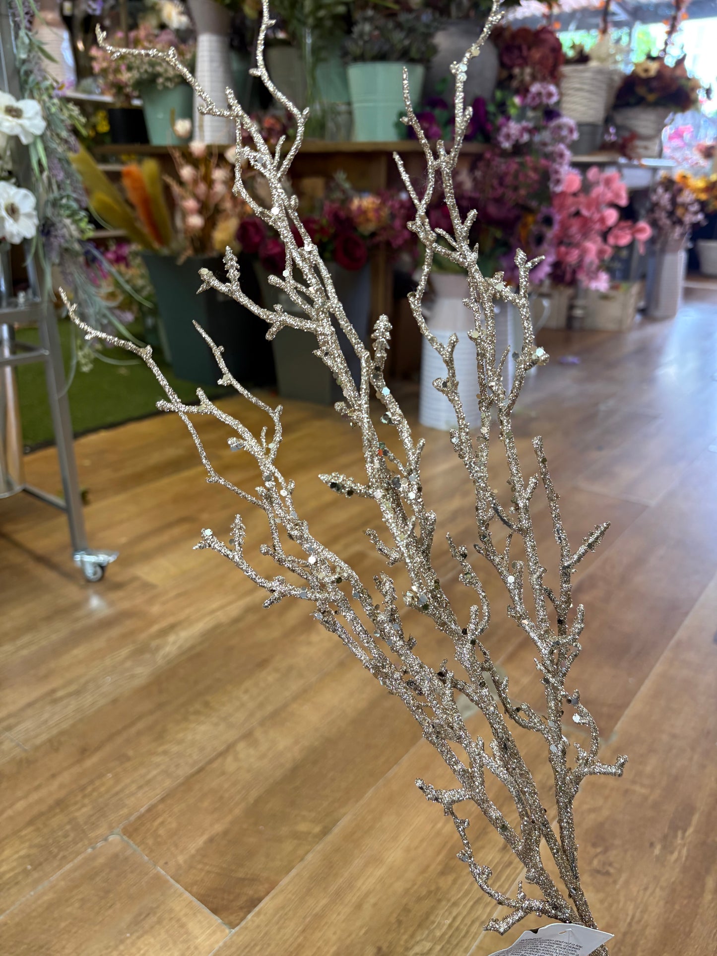 Long stem gold glittered branch