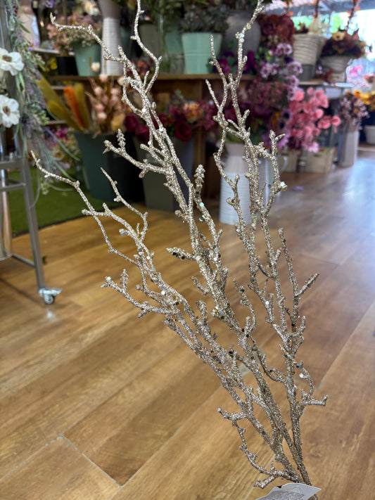 Long stem gold glittered branch