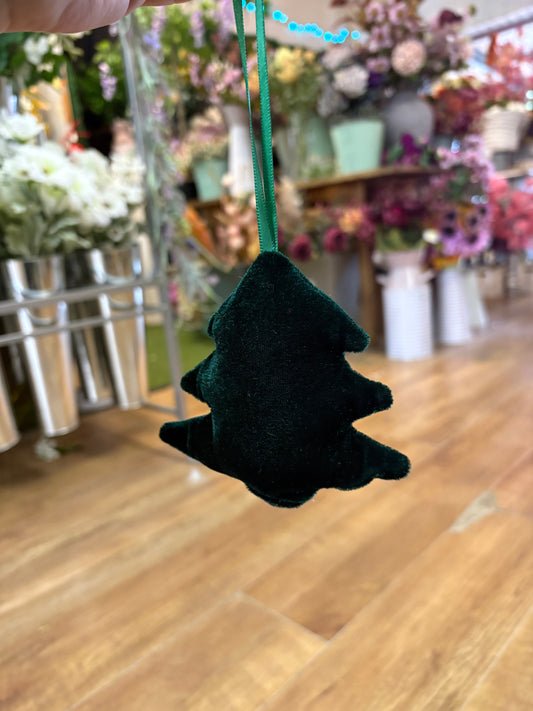 Small hanging emerald green velvet Christmas tree