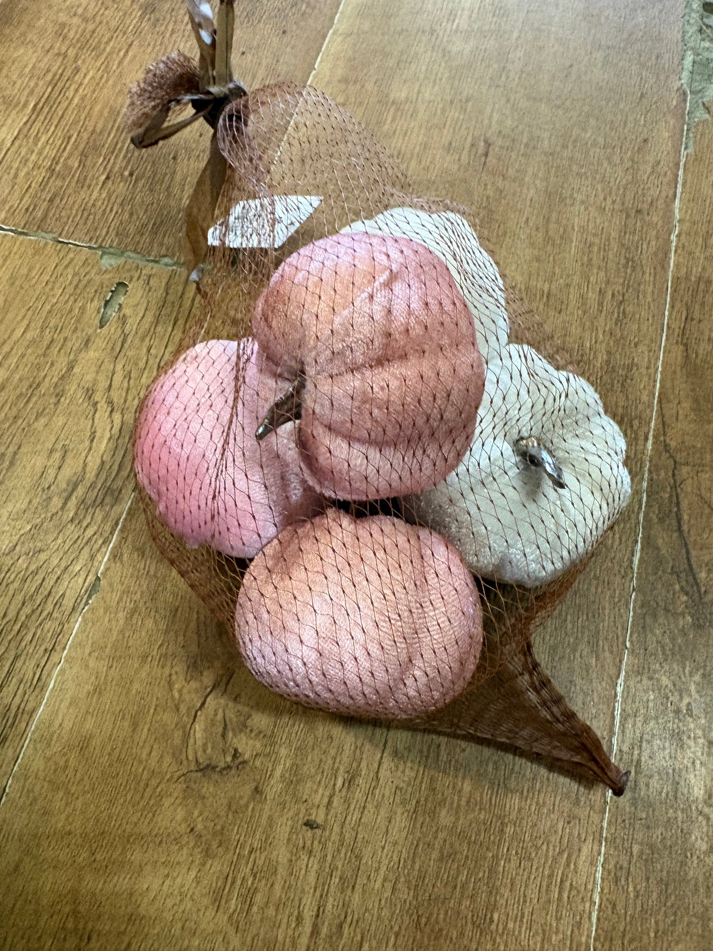 5 pinks and ivory small velvet pumpkins