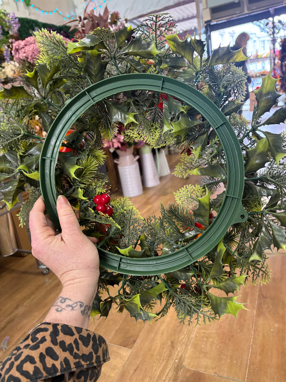 18” wreath with apples, berries and cones