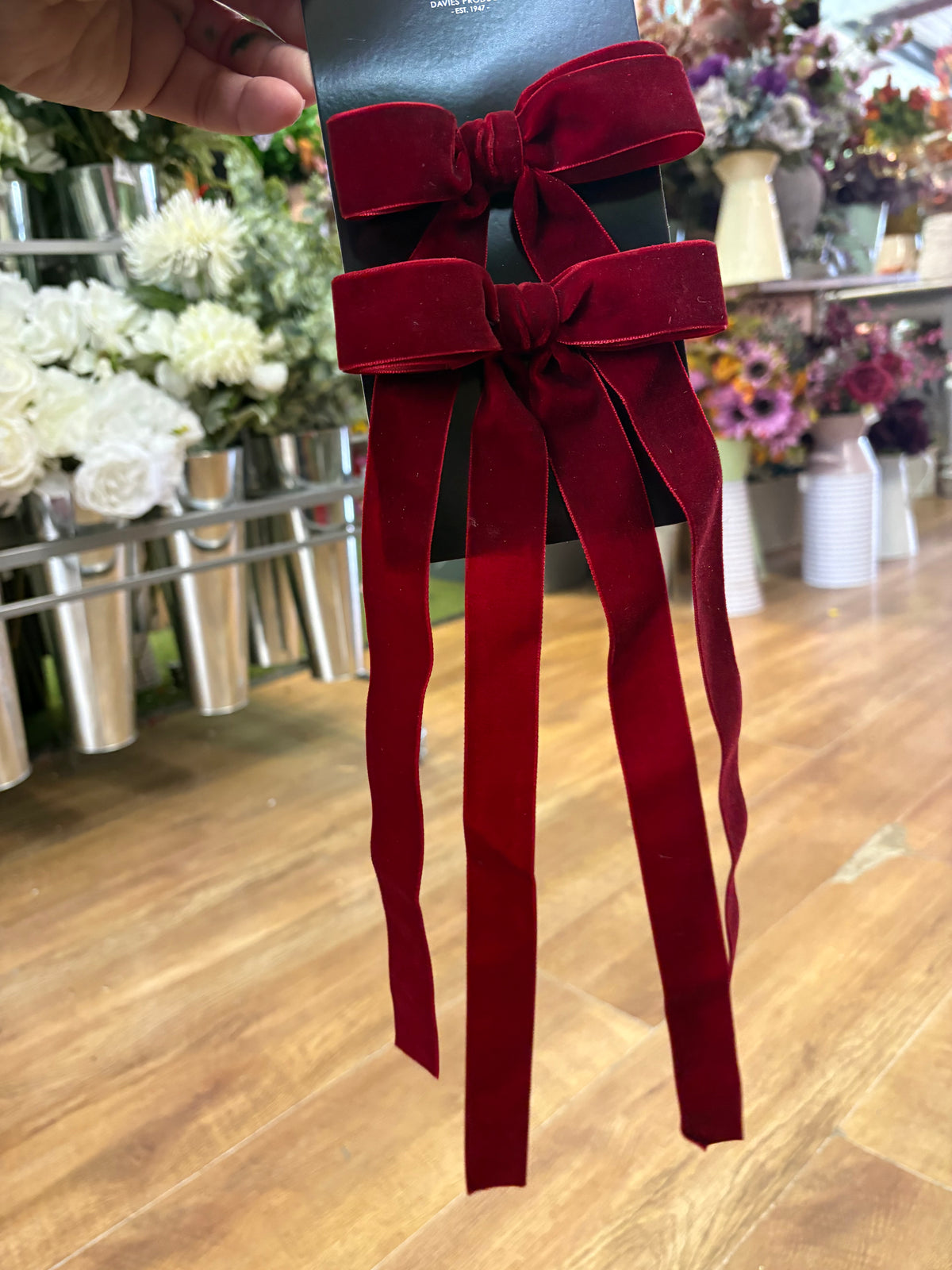 Pack of 2 - 33cm Burgundy velvet tie on bows