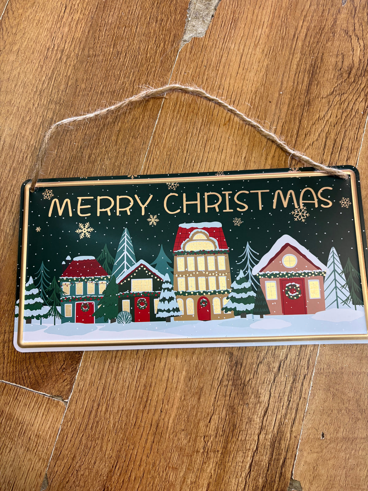 Hanging metal merry Christmas sign