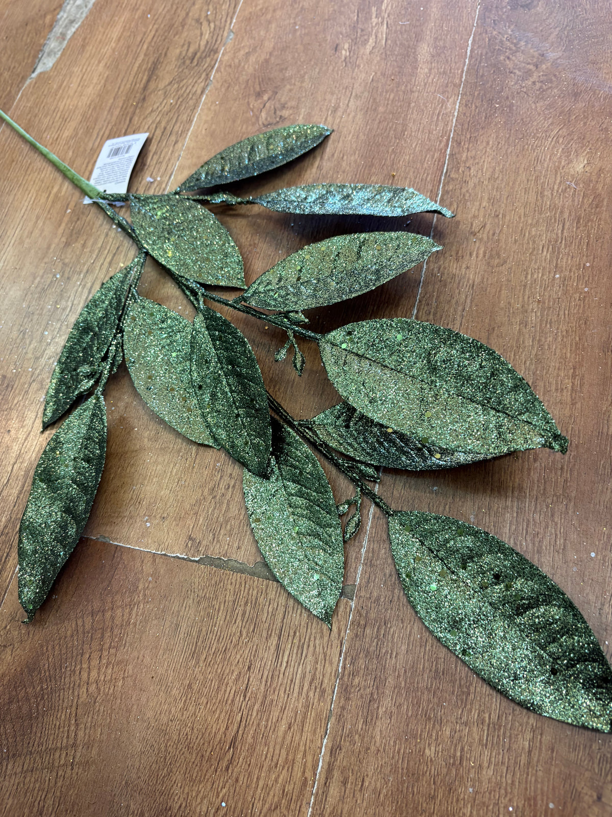Larger green glittered foliage stem