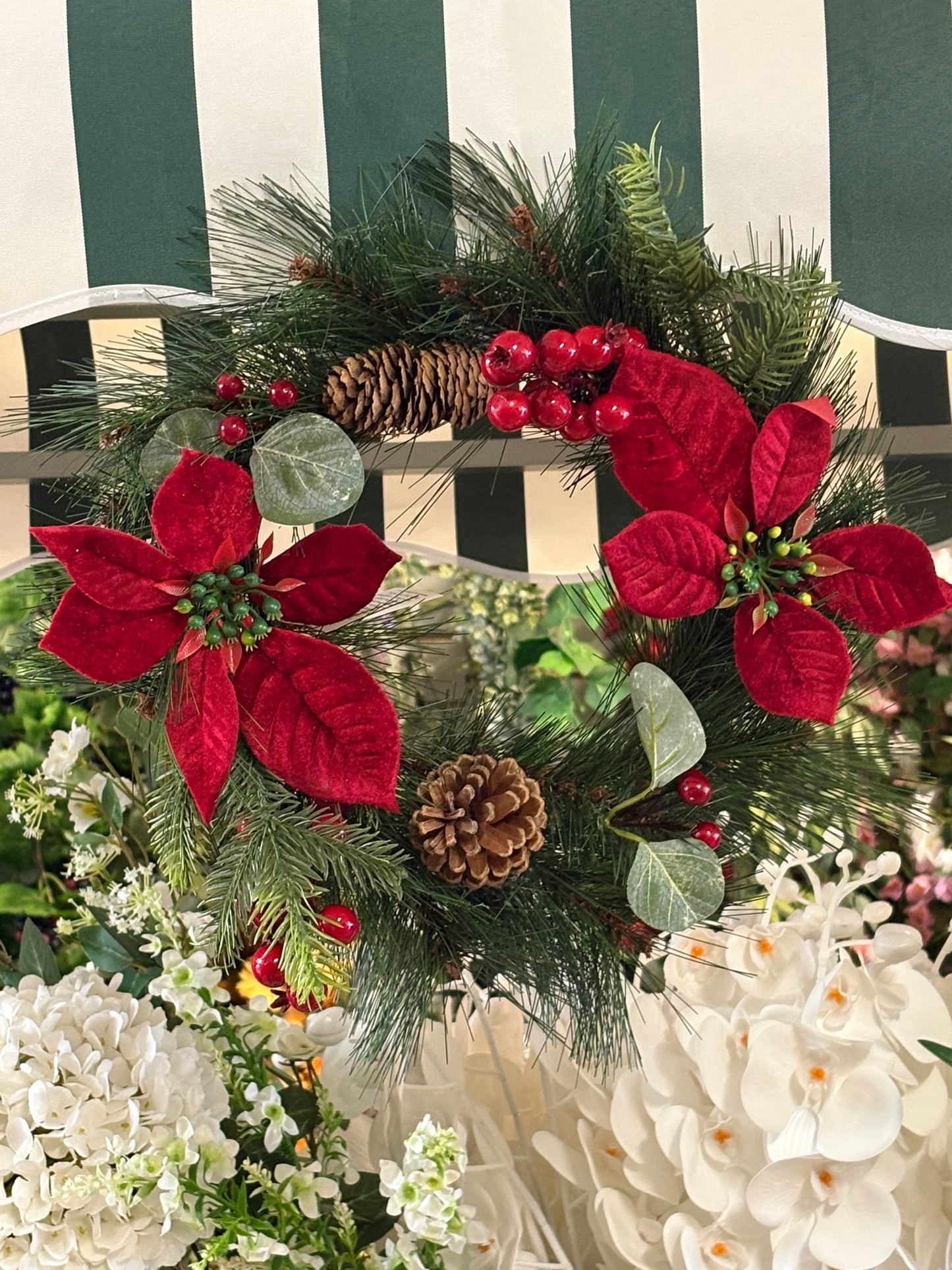 Poinsettia and red berry wreath (40cm from tip to tip)
