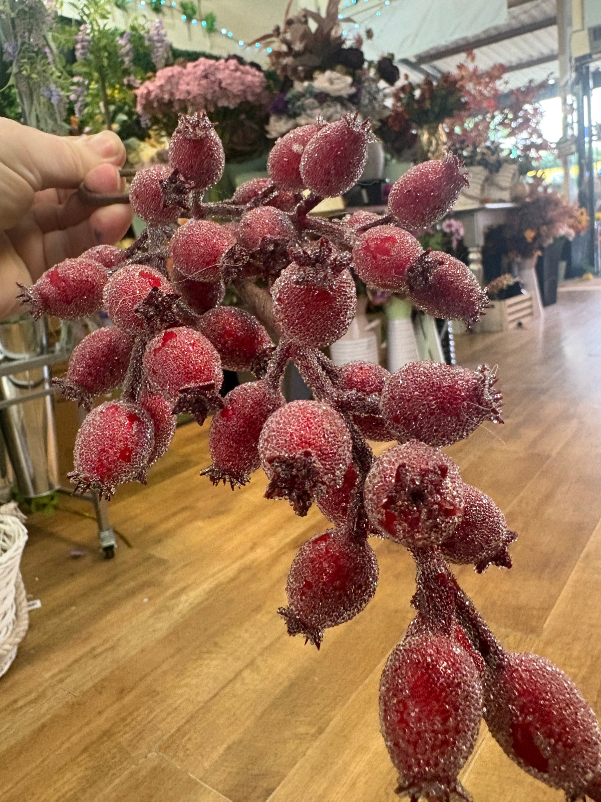 25cm hanging frosted rose hip swag