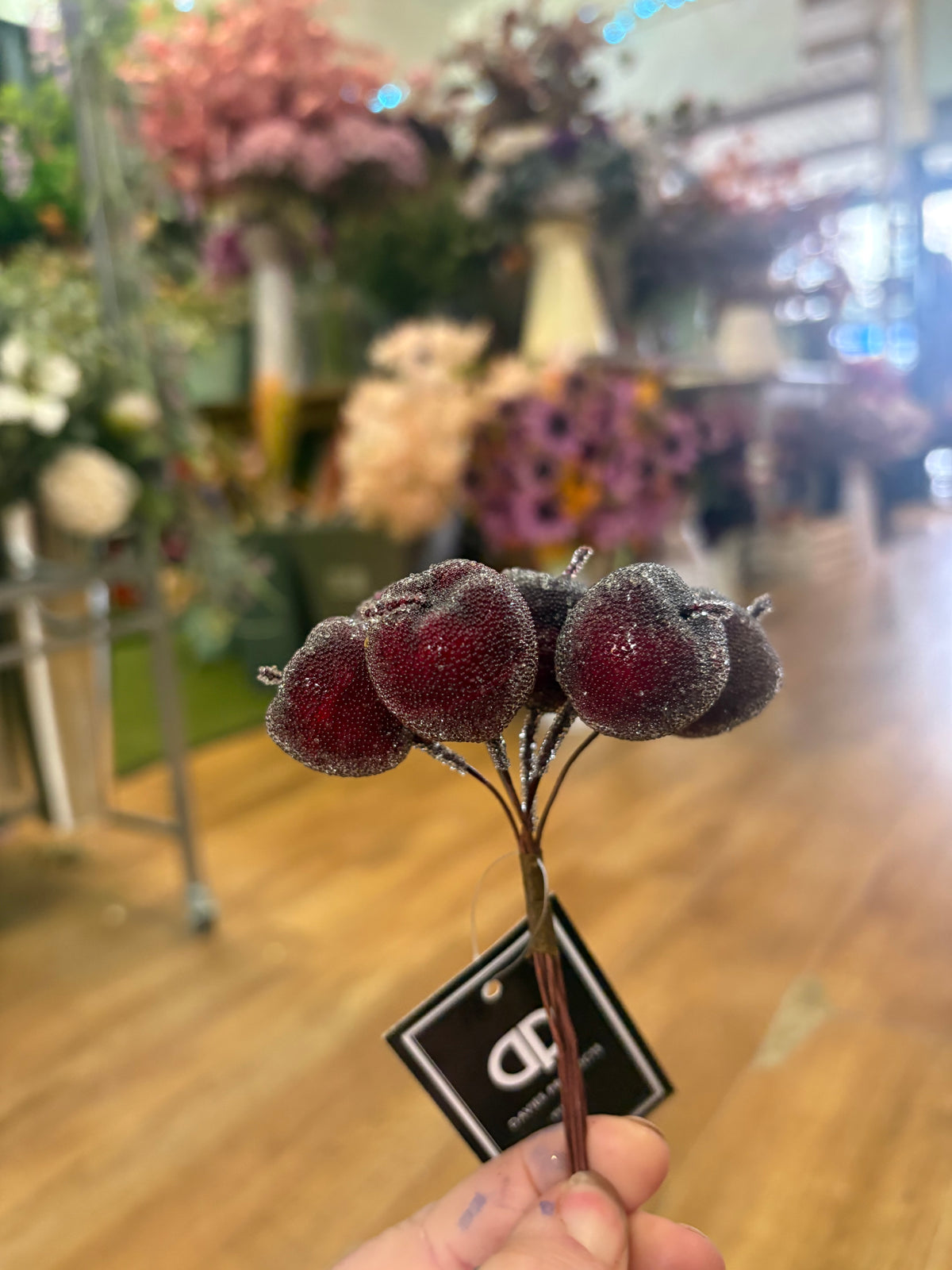 Bundle of 6 small frosted burgundy apple picks
