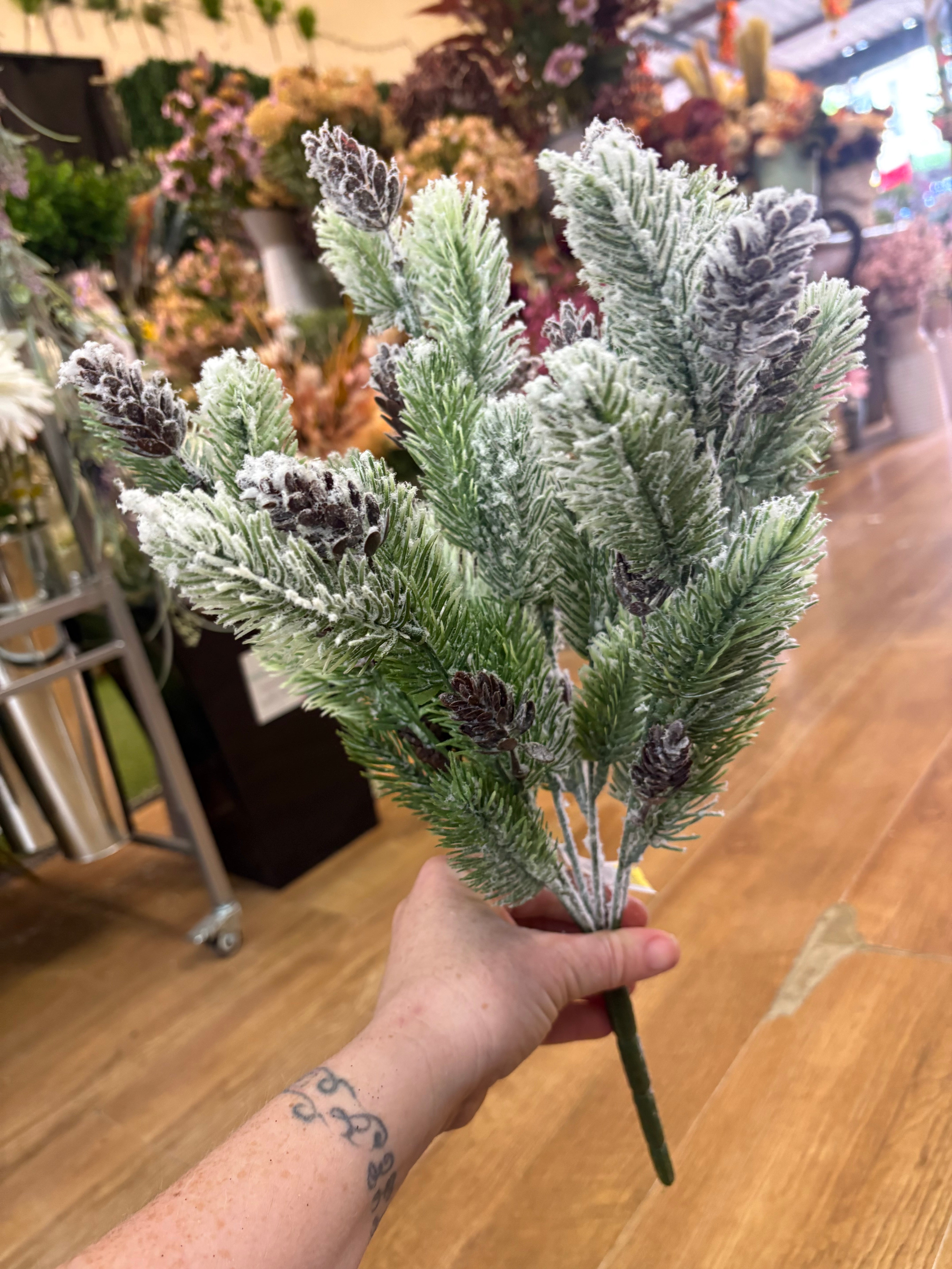 Large frosted pine and cone bunch