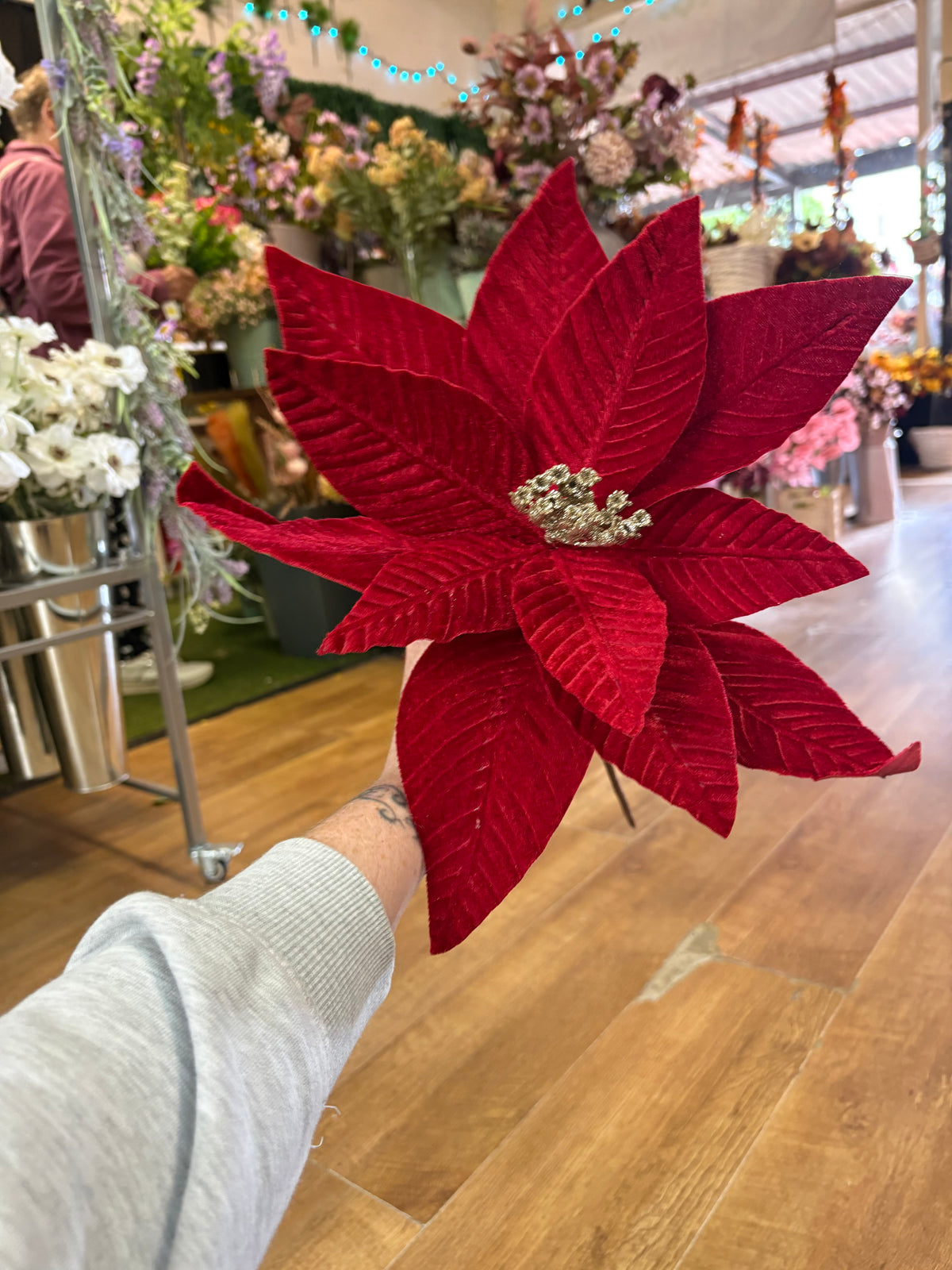 Large red velvet single poinsettia