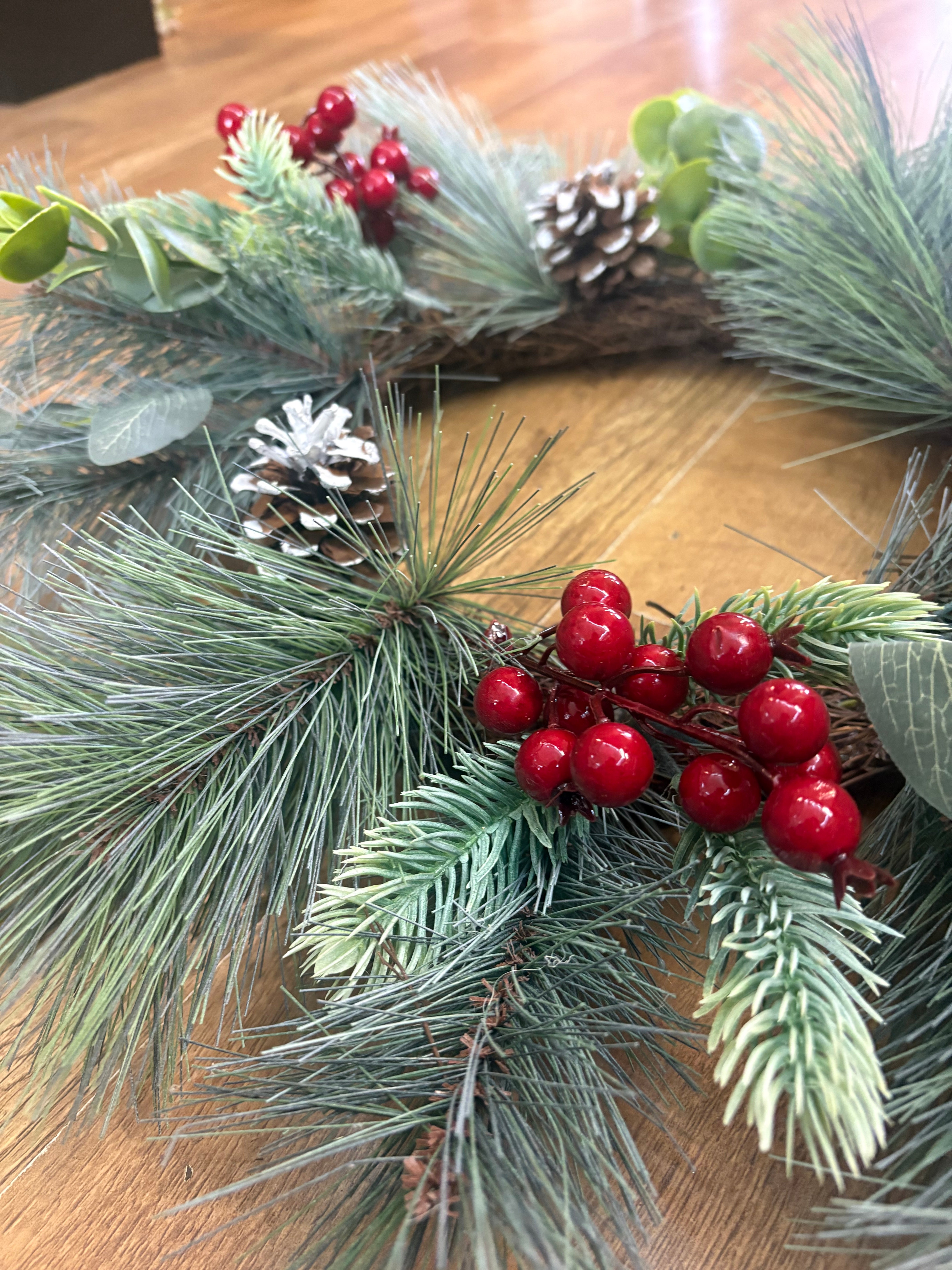 50cm frosted cone and berry wreath (measured tip to tip)