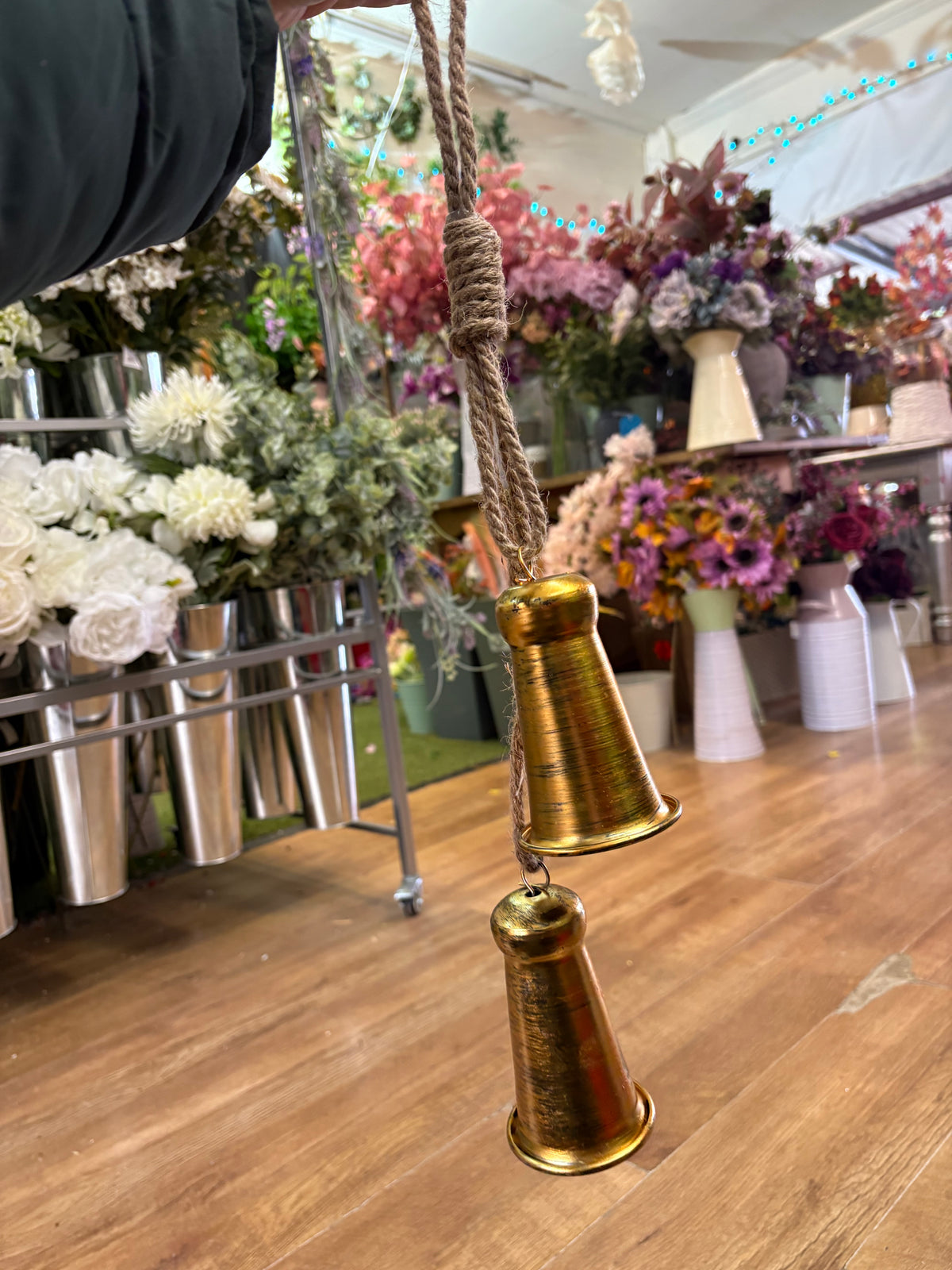 50cm hanging rope and gold bells