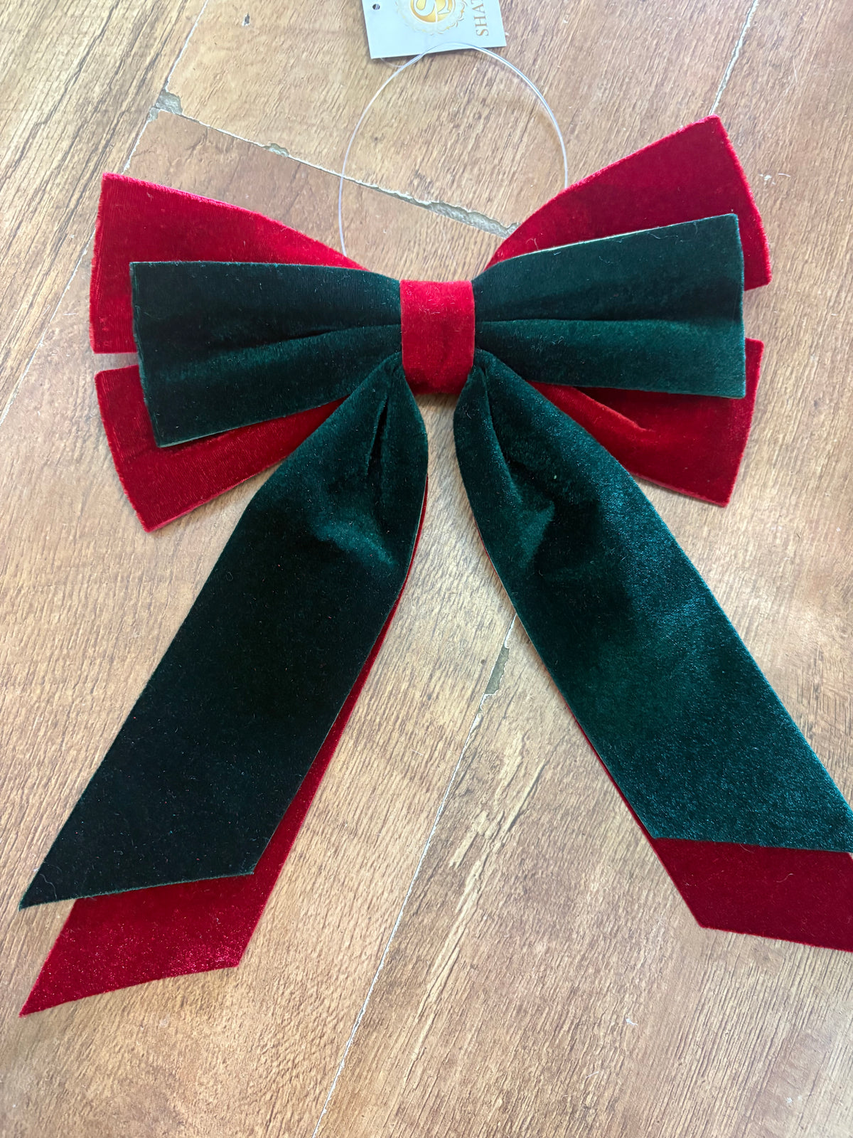 Small red and emerald green velvet Christmas bow