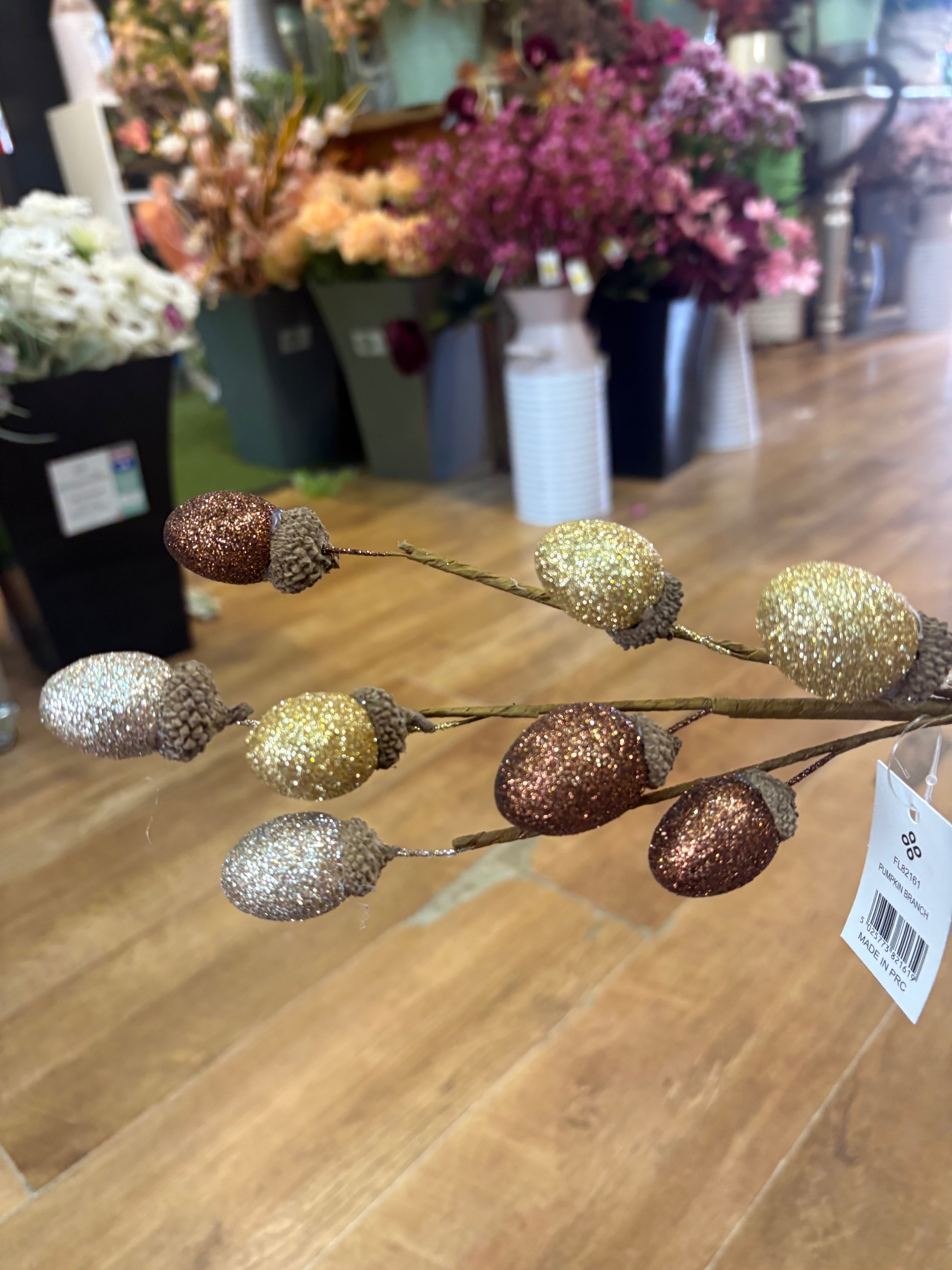 Glittered acorn branch