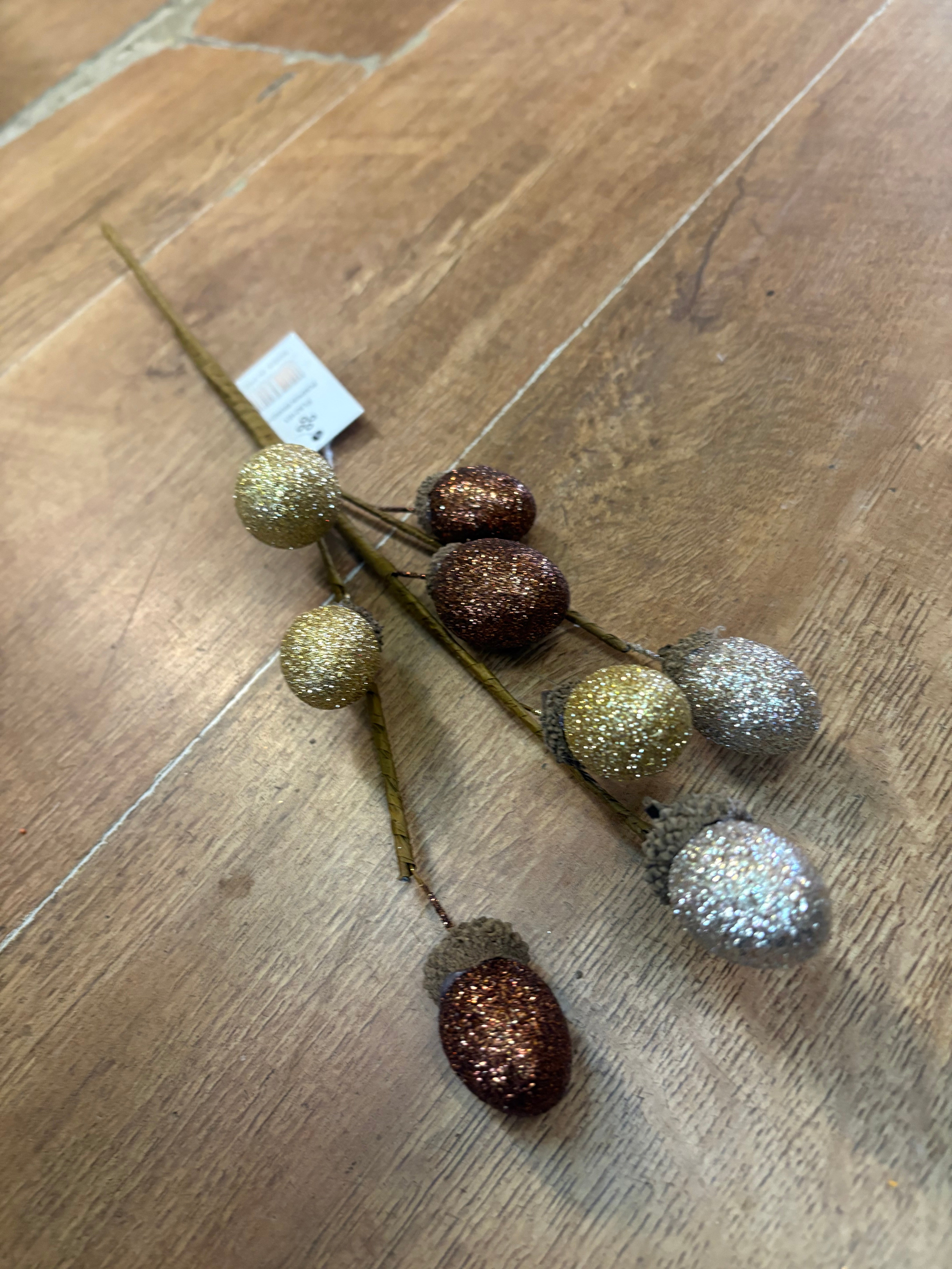Glittered acorn branch