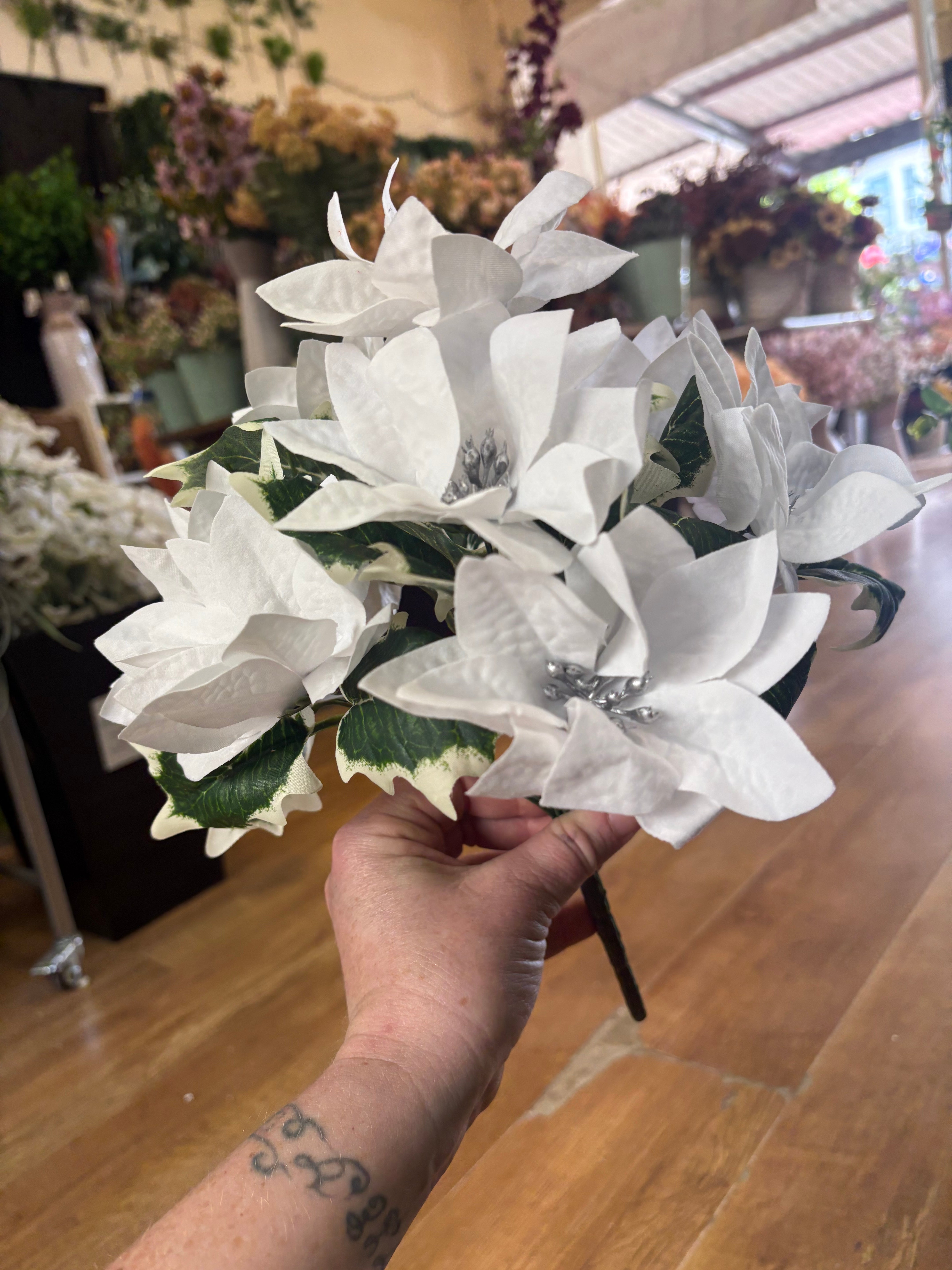 White velvet poinsettia bunch