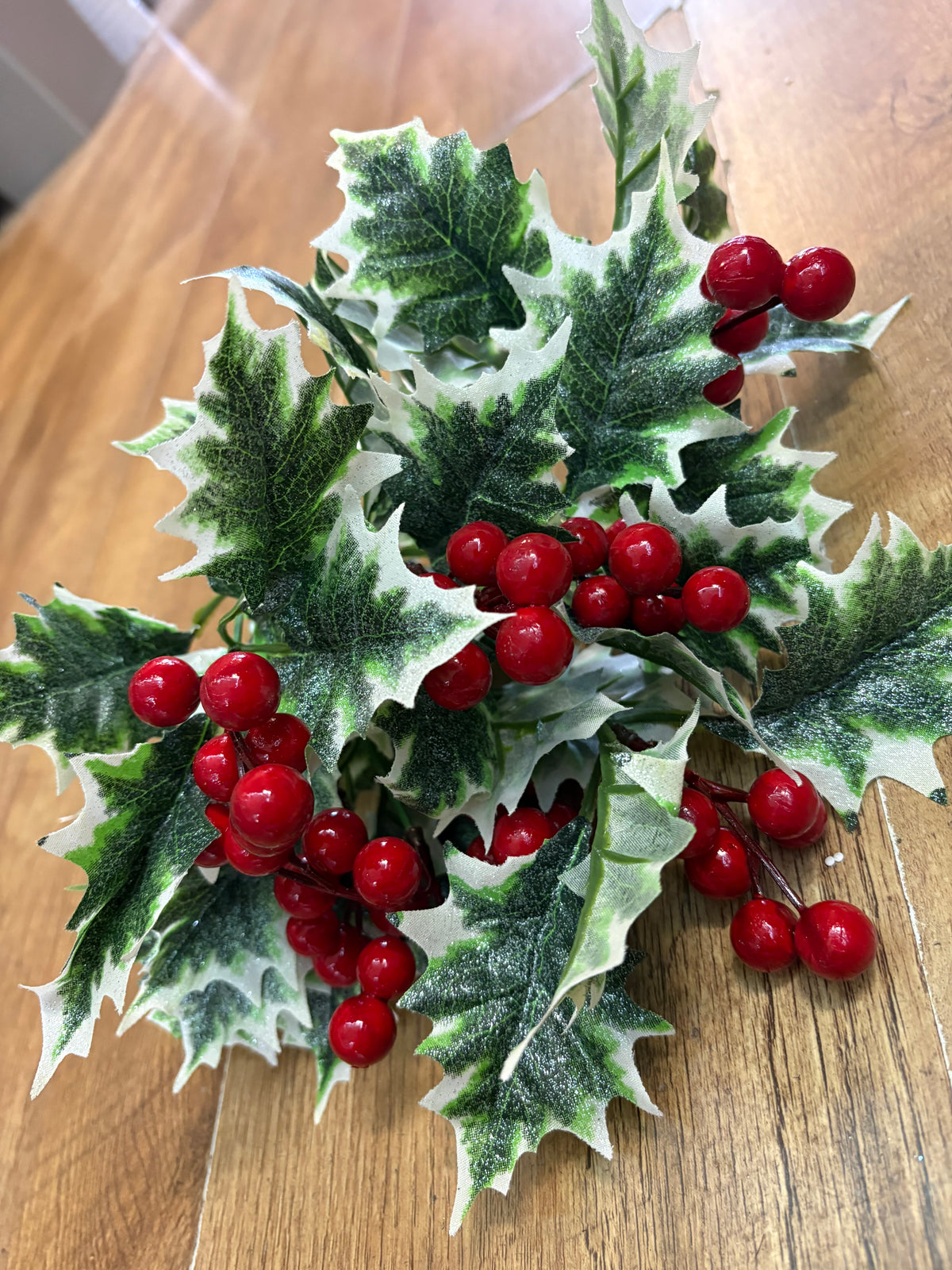 Large glittered shimmery variegated holly bunch