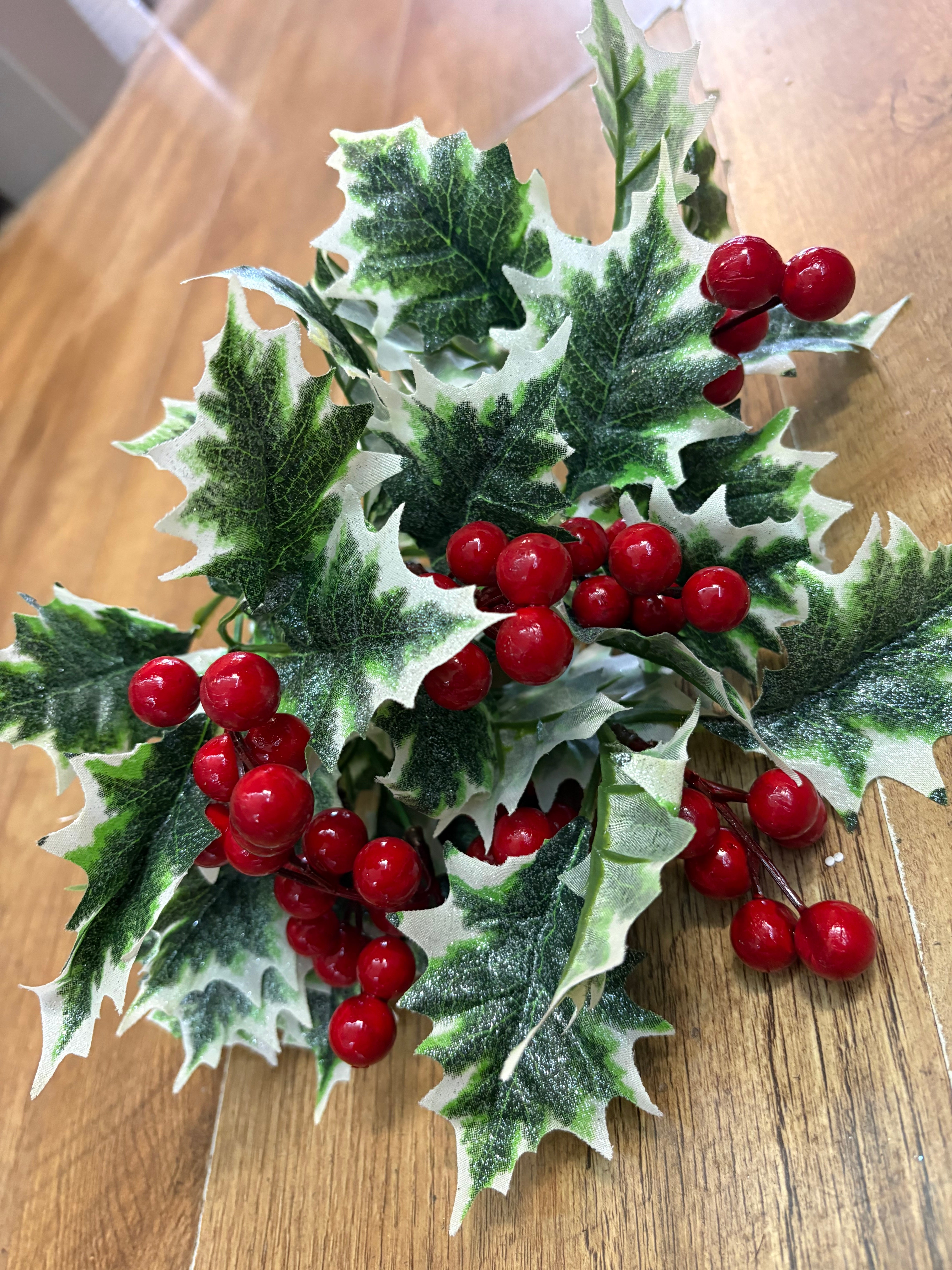 Large glittered shimmery variegated holly bunch