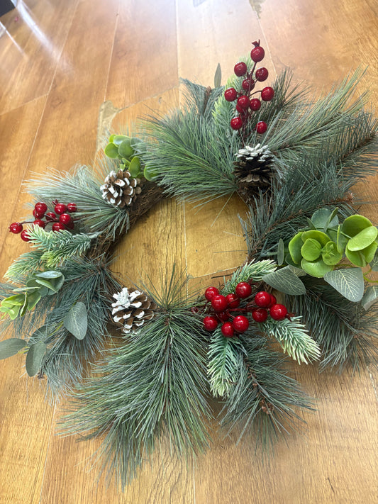 50cm frosted cone and berry wreath (measured tip to tip)