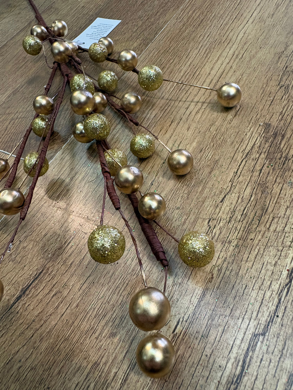 Bundle of 3 long stem gold metallic and glittered berry stems