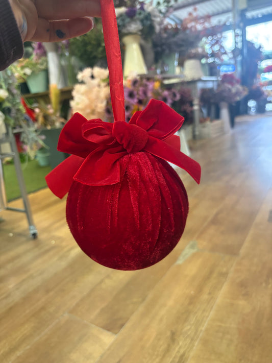 12cm red velvet bauble