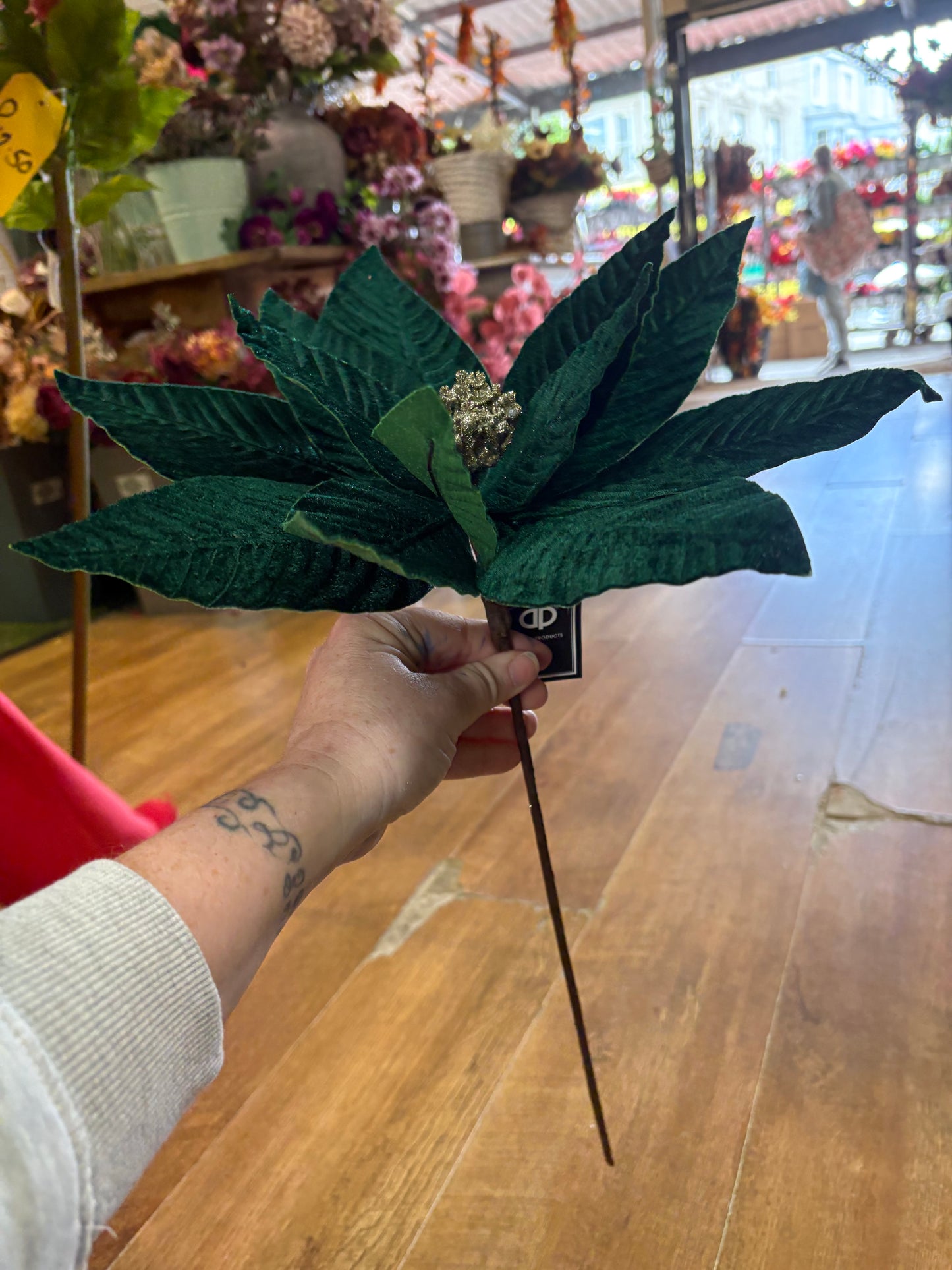 Large emerald green velvet single poinsettia