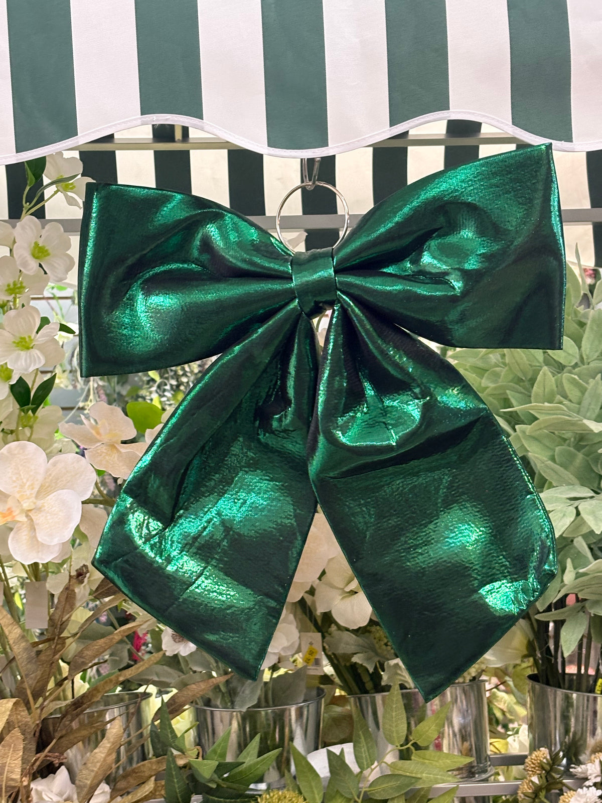Large 44cm shiny green Christmas bow