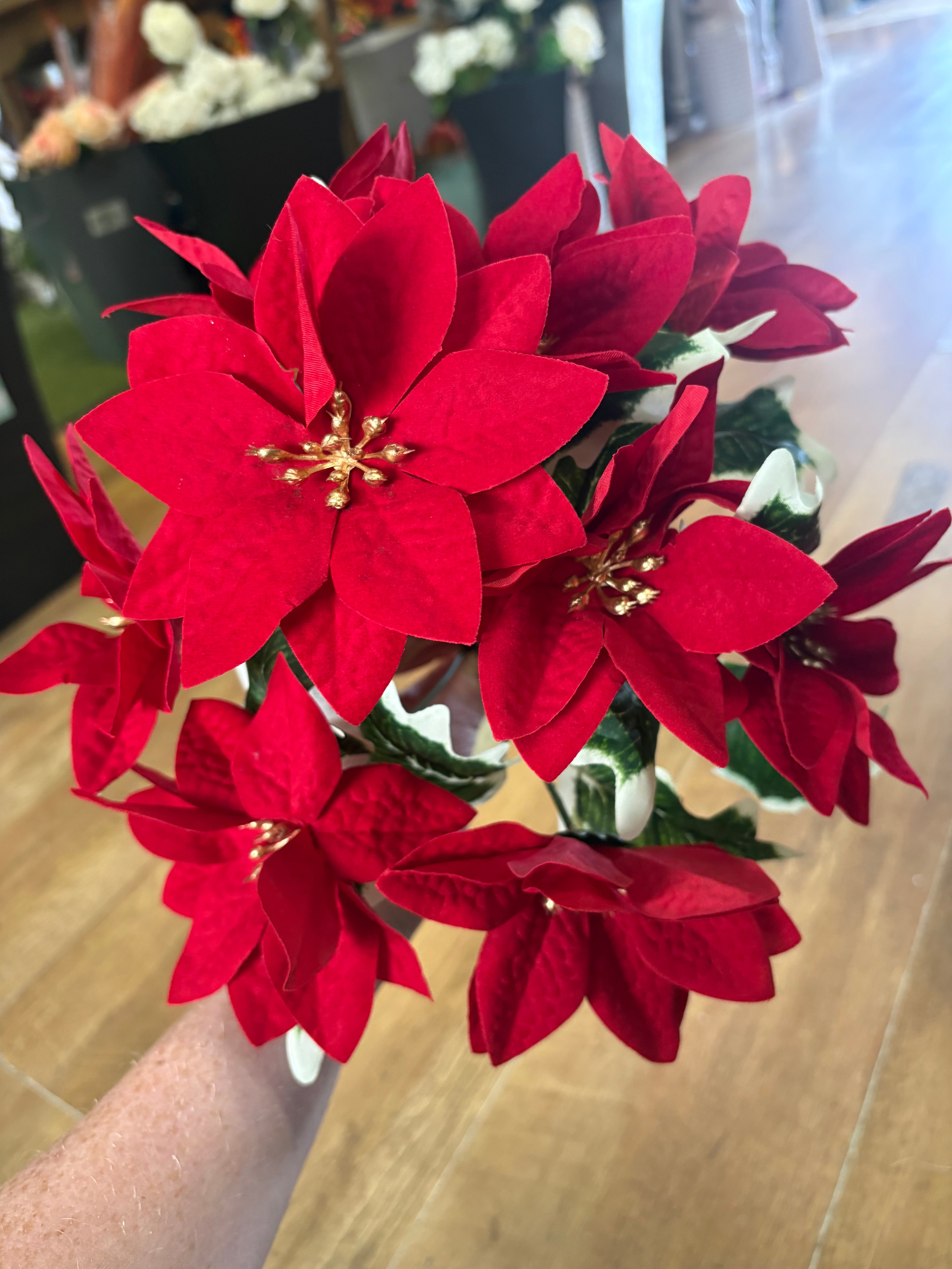 Red velvet poinsettia bunch