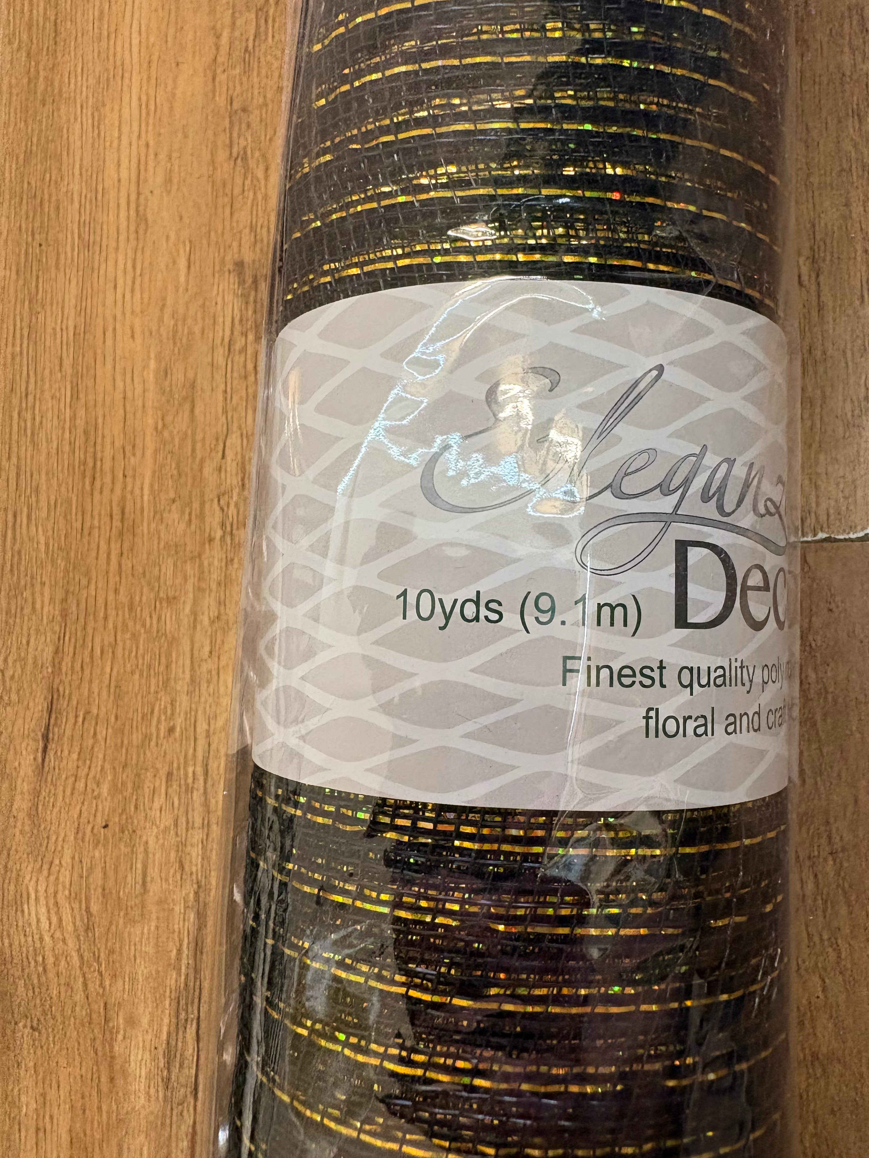 53xm x 9.1m (10 yrds) metallic black and gold deco mesh