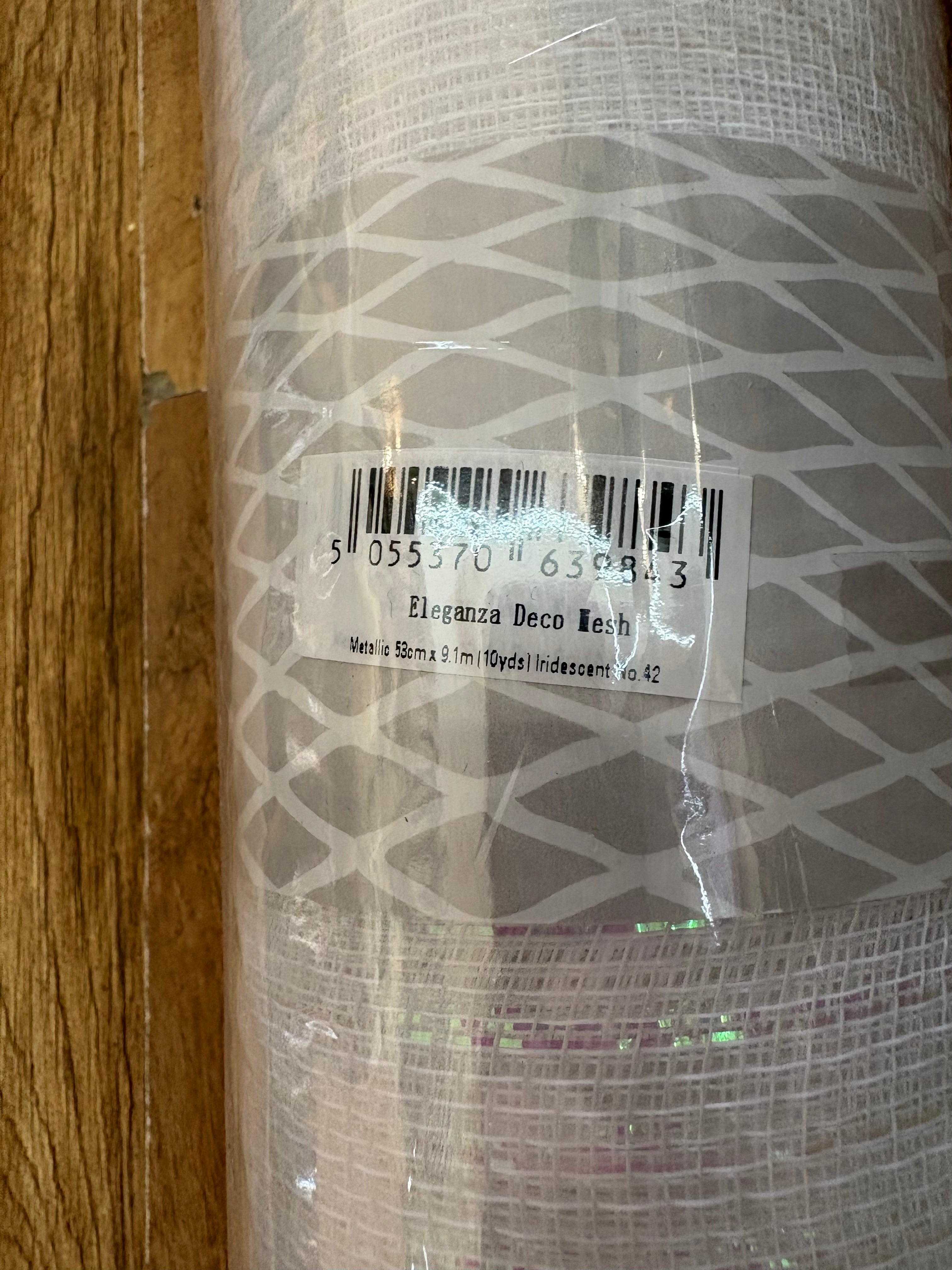 53cm x 9.1m (10 yrds) white metallic/iridescent deco mesh