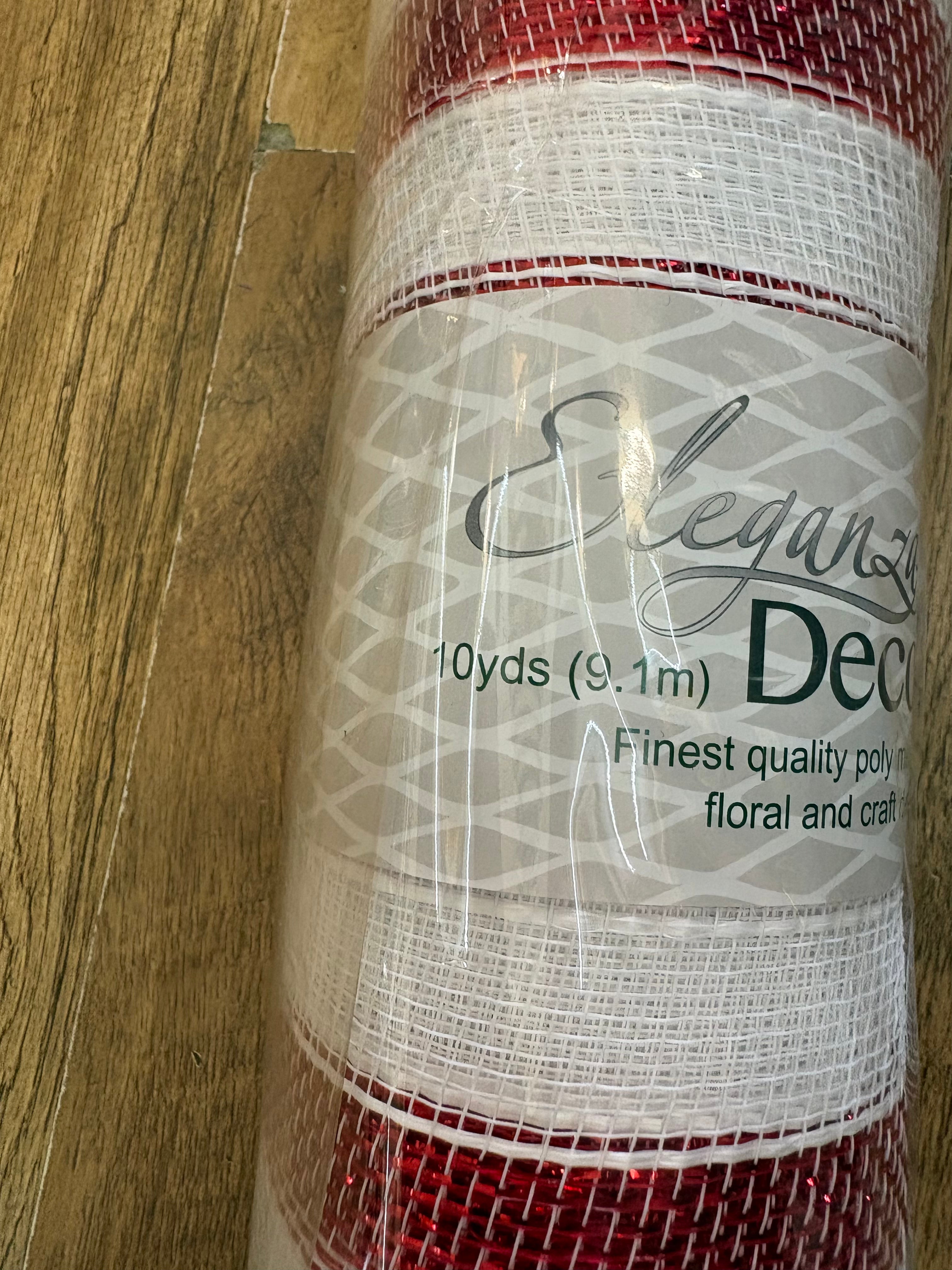 53cm x 9.1m (10 yrds) metallic red and white striped deco mesh