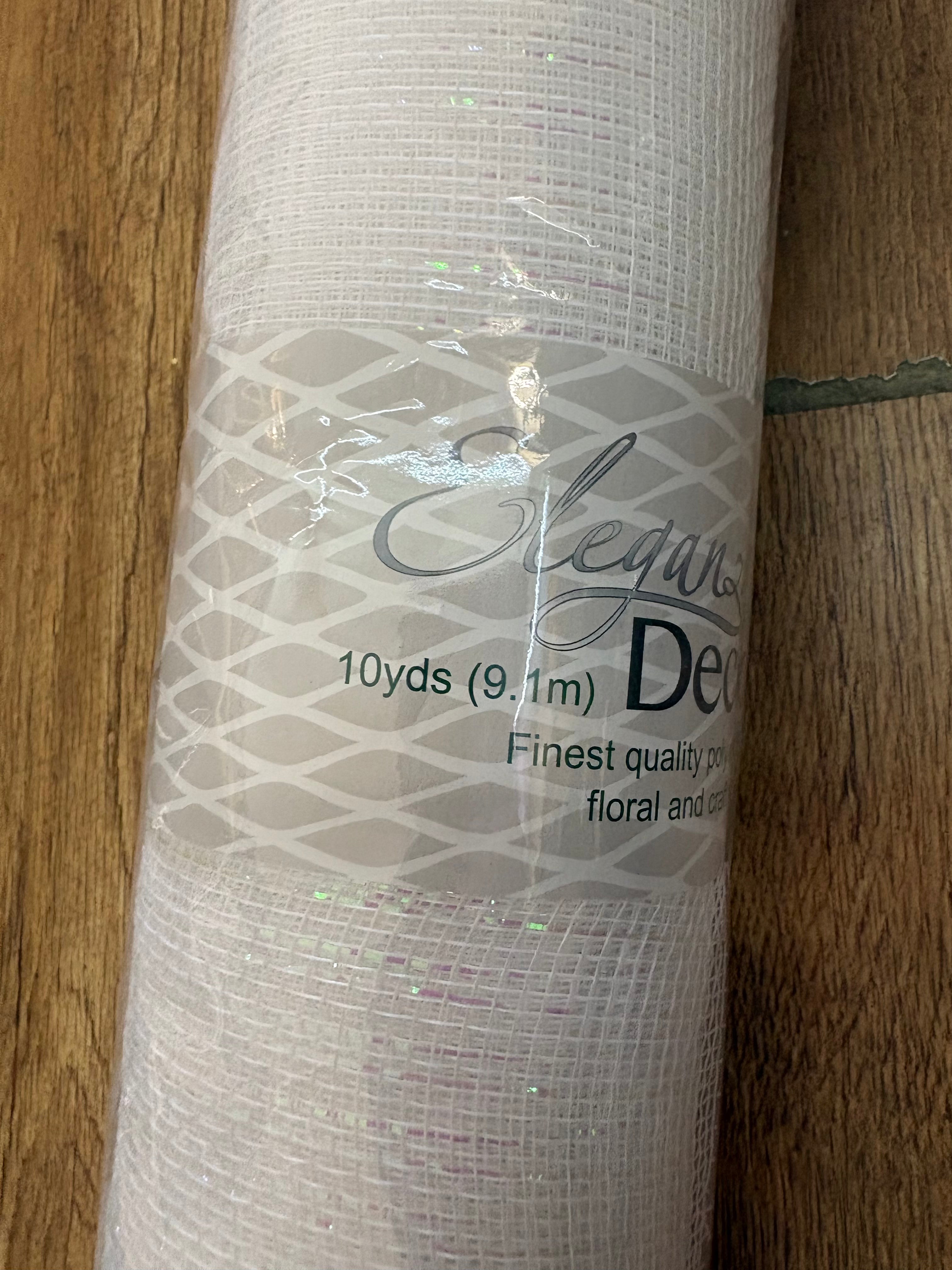 53cm x 9.1m (10 yrds) white metallic/iridescent deco mesh
