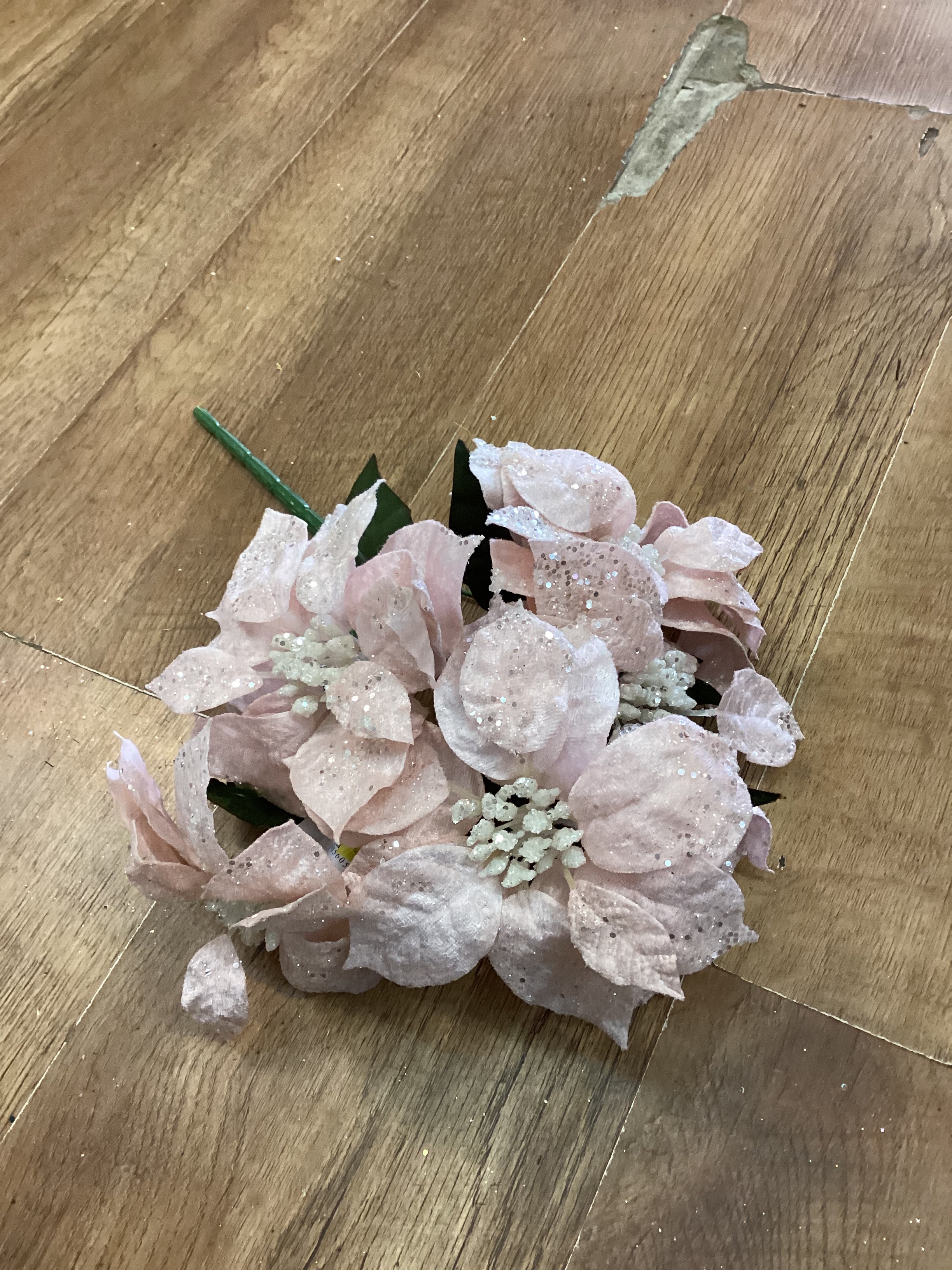Palest pink glittered velvet poinsettia bunch