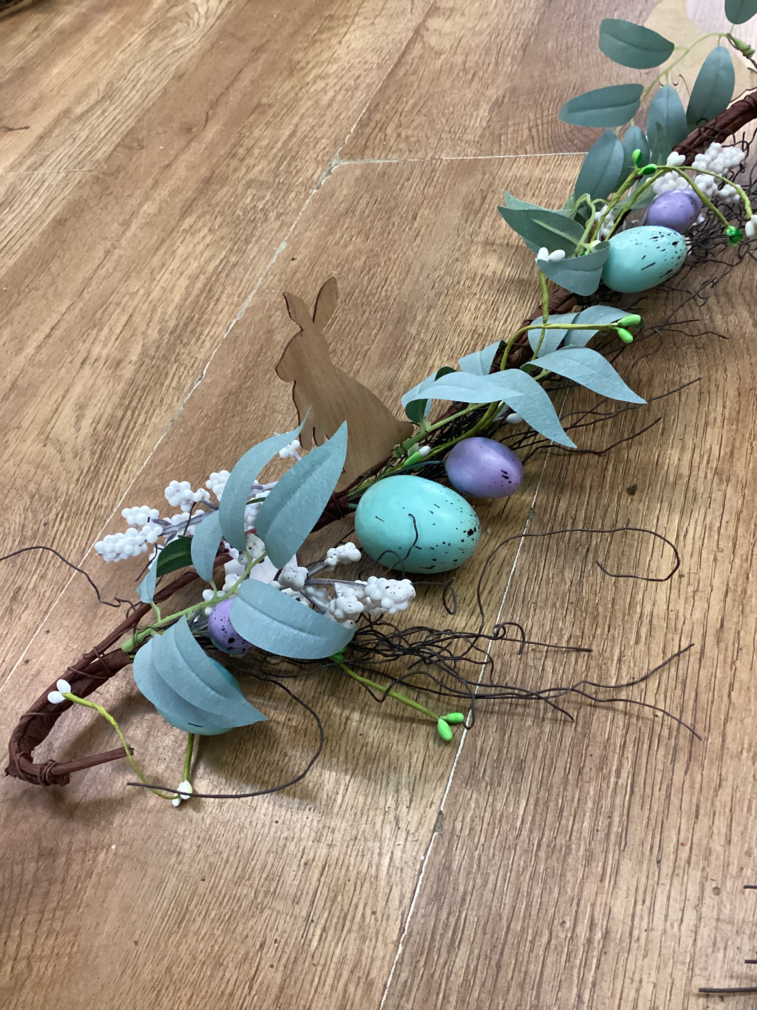 Wooden rabbit and Easter egg garland
