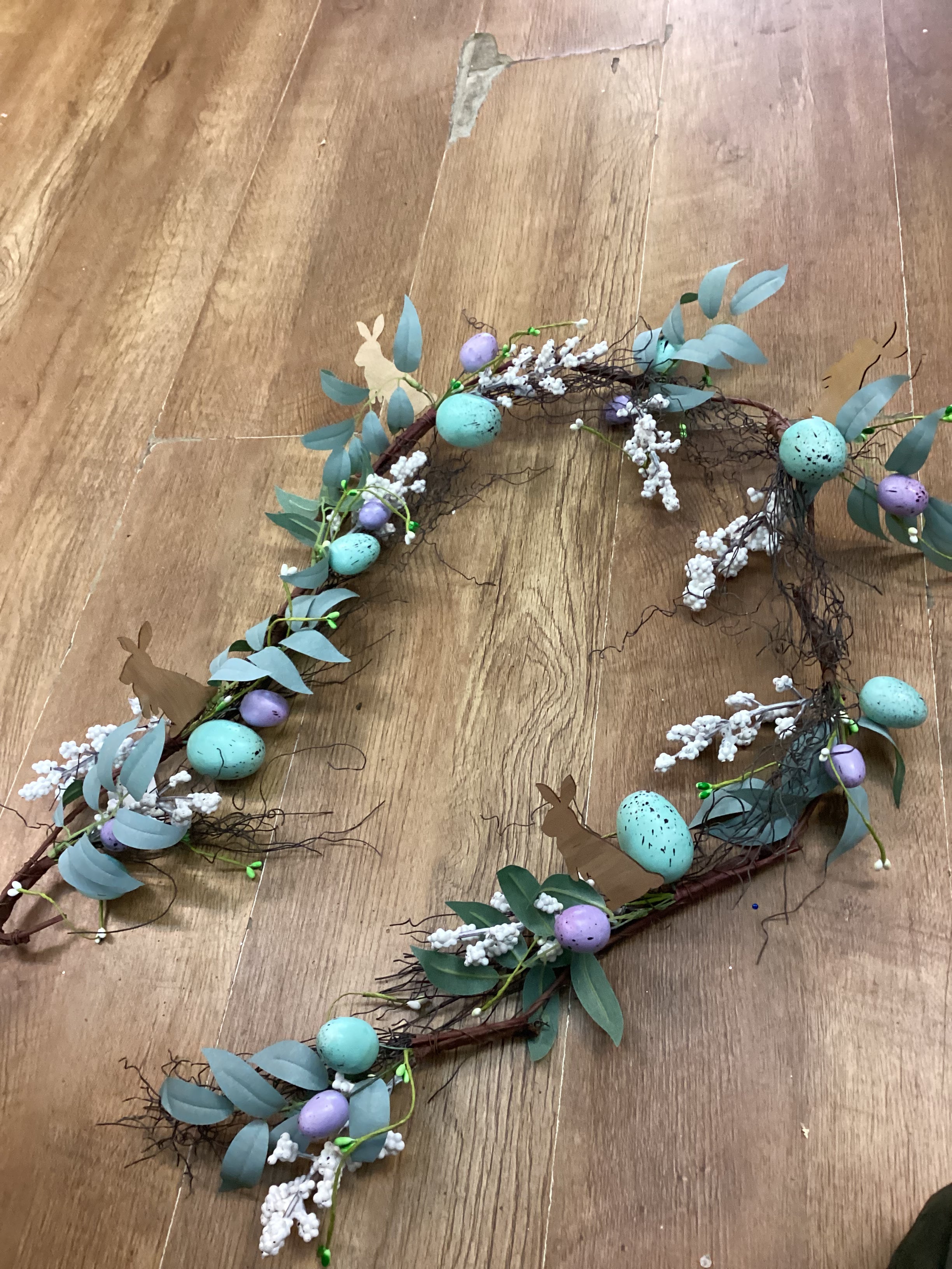 Wooden rabbit and Easter egg garland