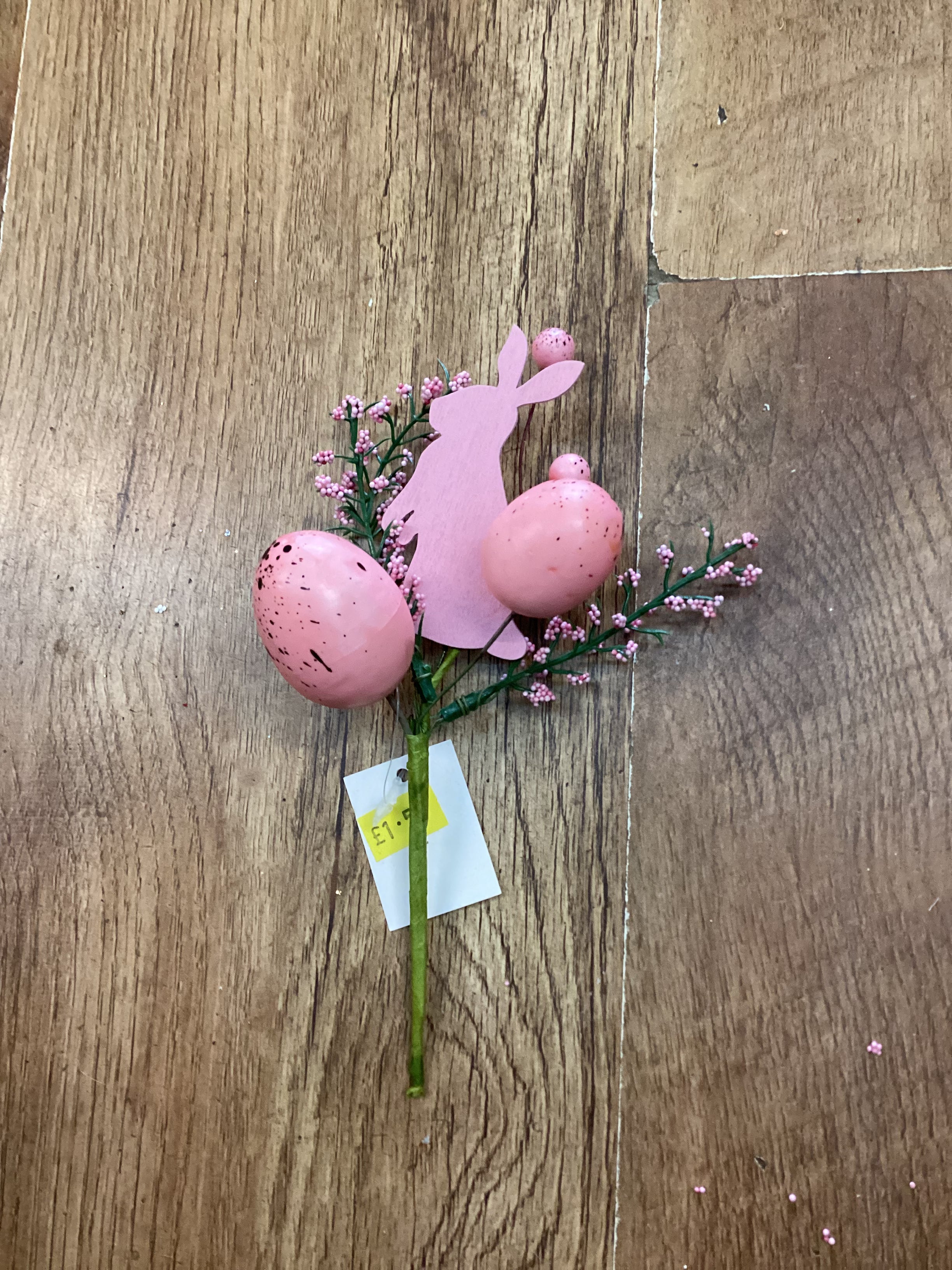Pink wooden rabbit and Easter egg pick
