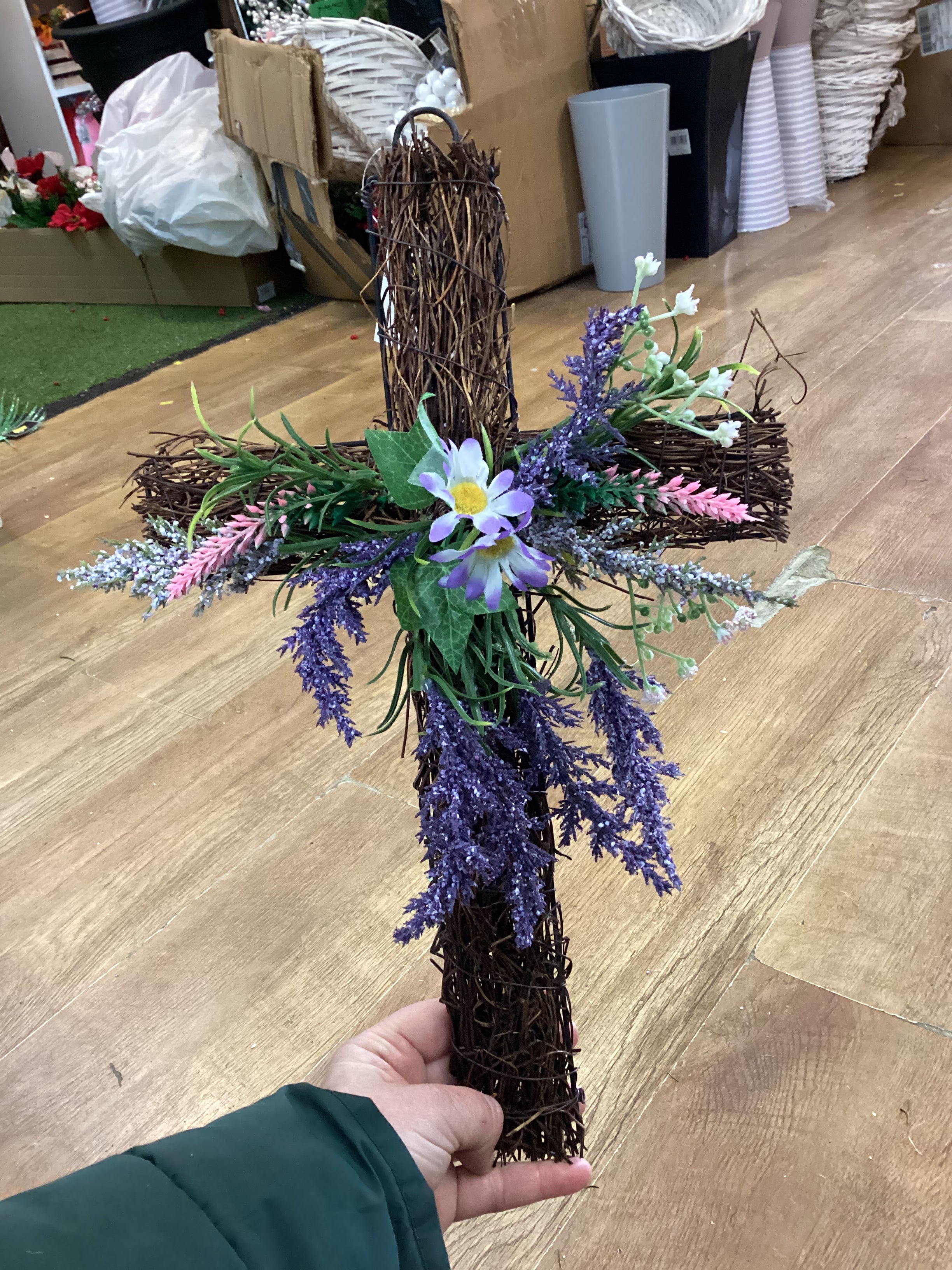 Grapevine cross with lavender and foliage