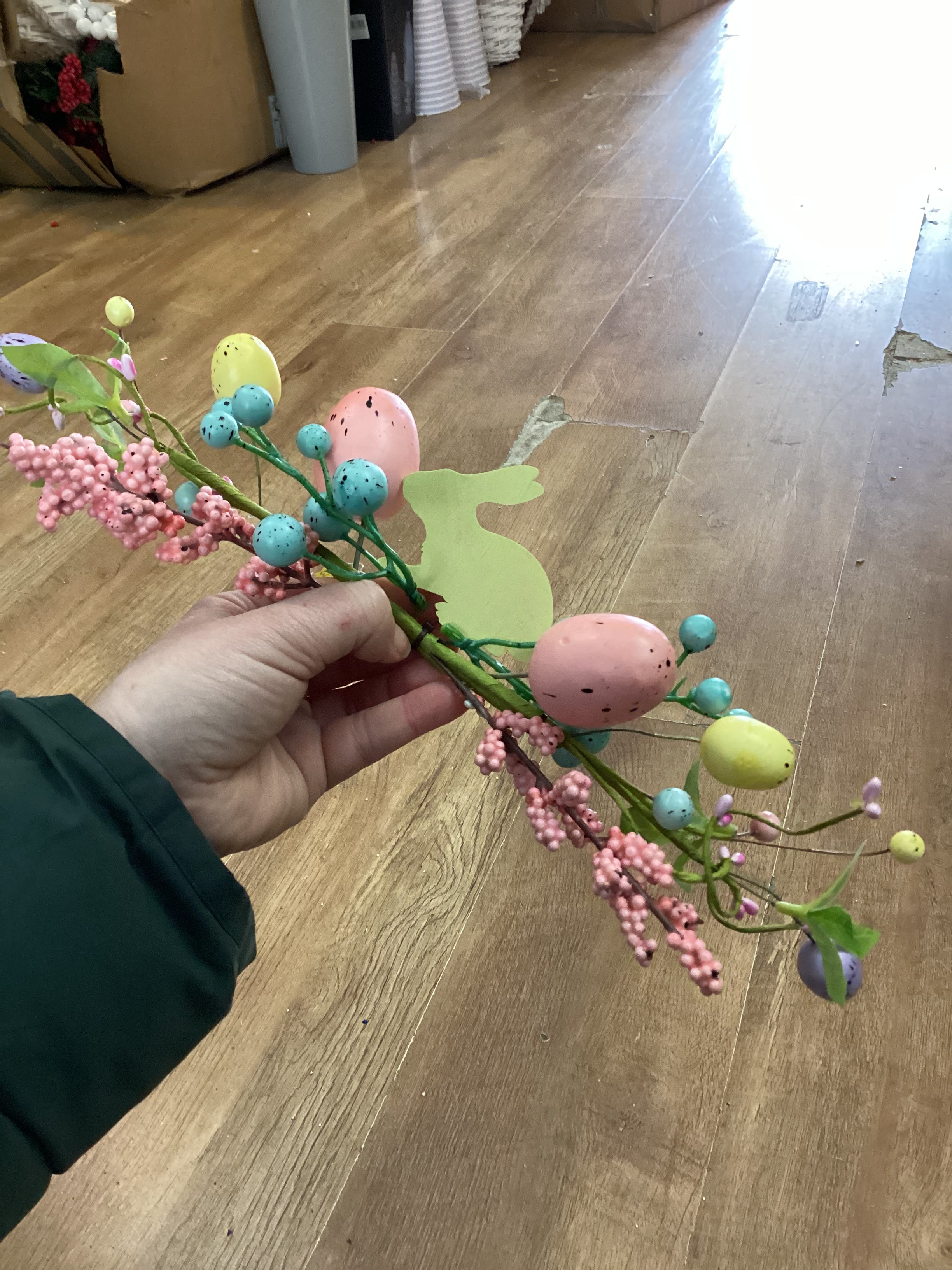 Small wooden Rabbit and egg Easter swag