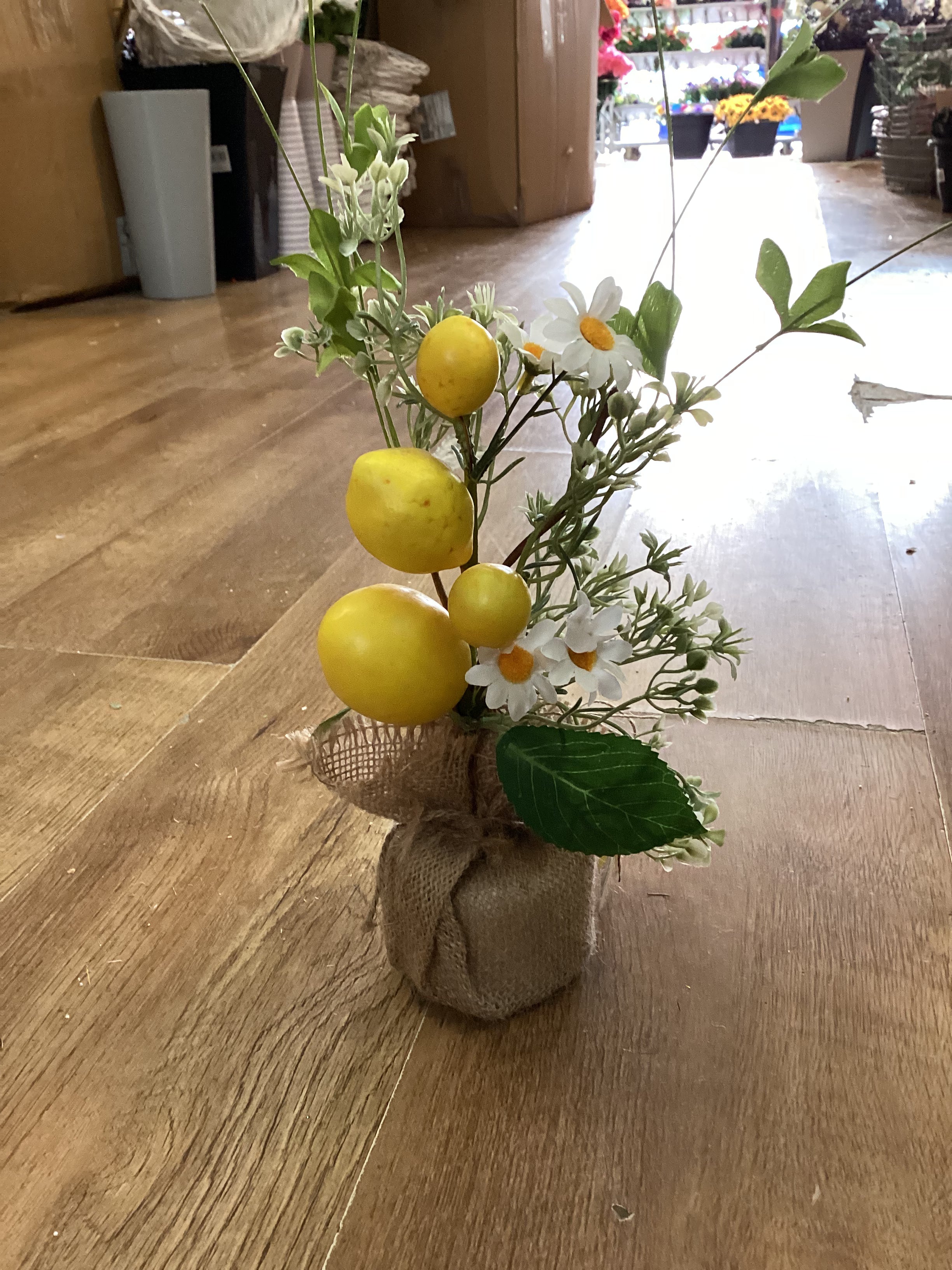 Lemon display in burlap