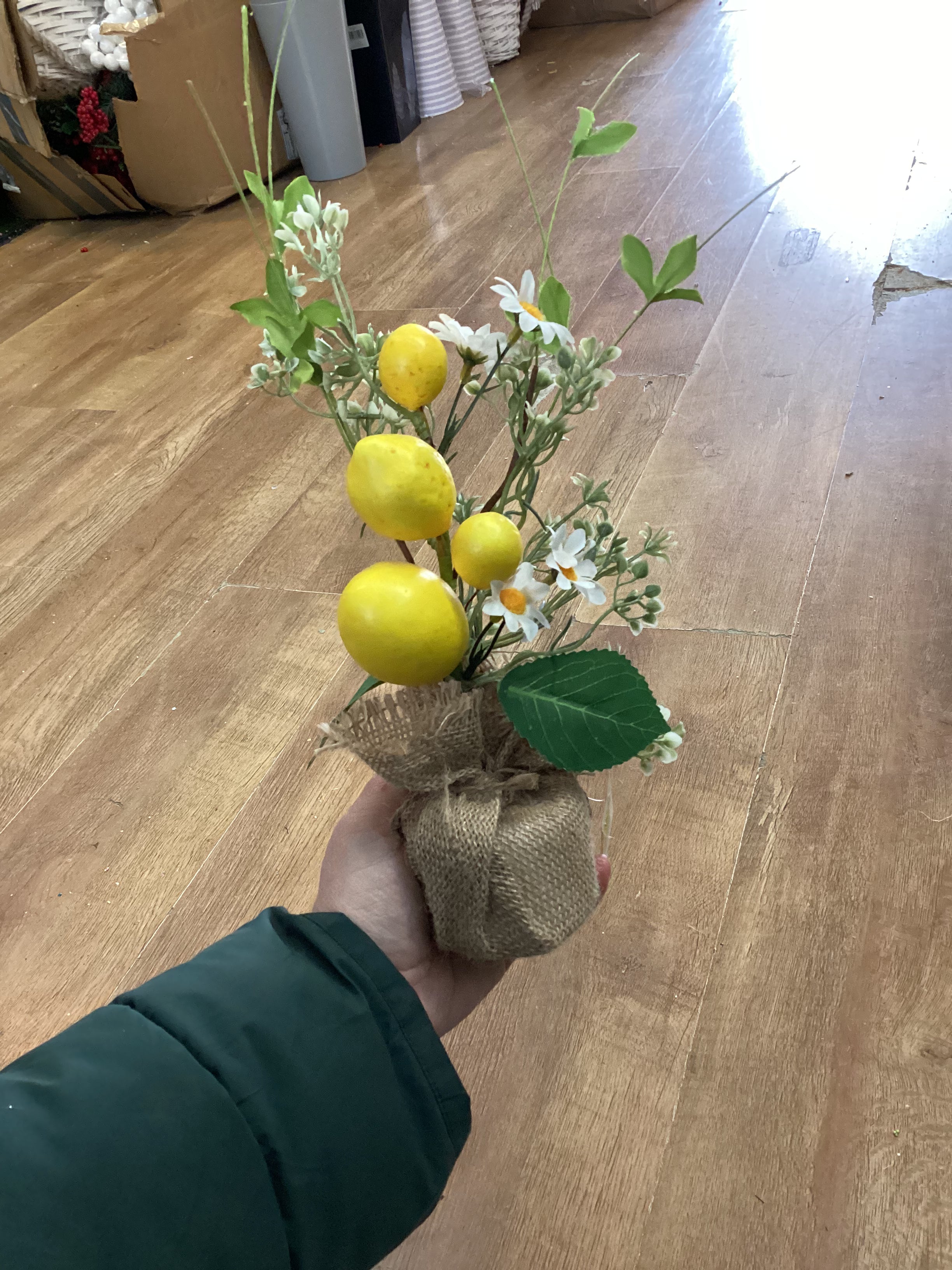 Lemon display in burlap