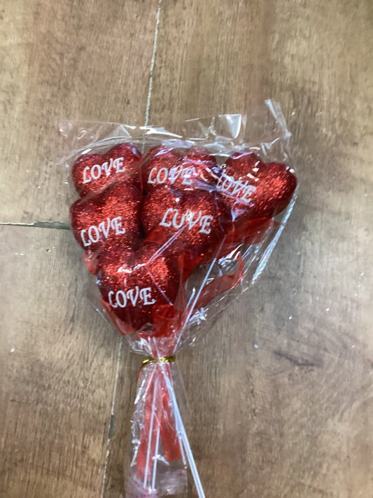 Pack of 6 glittered love heart picks