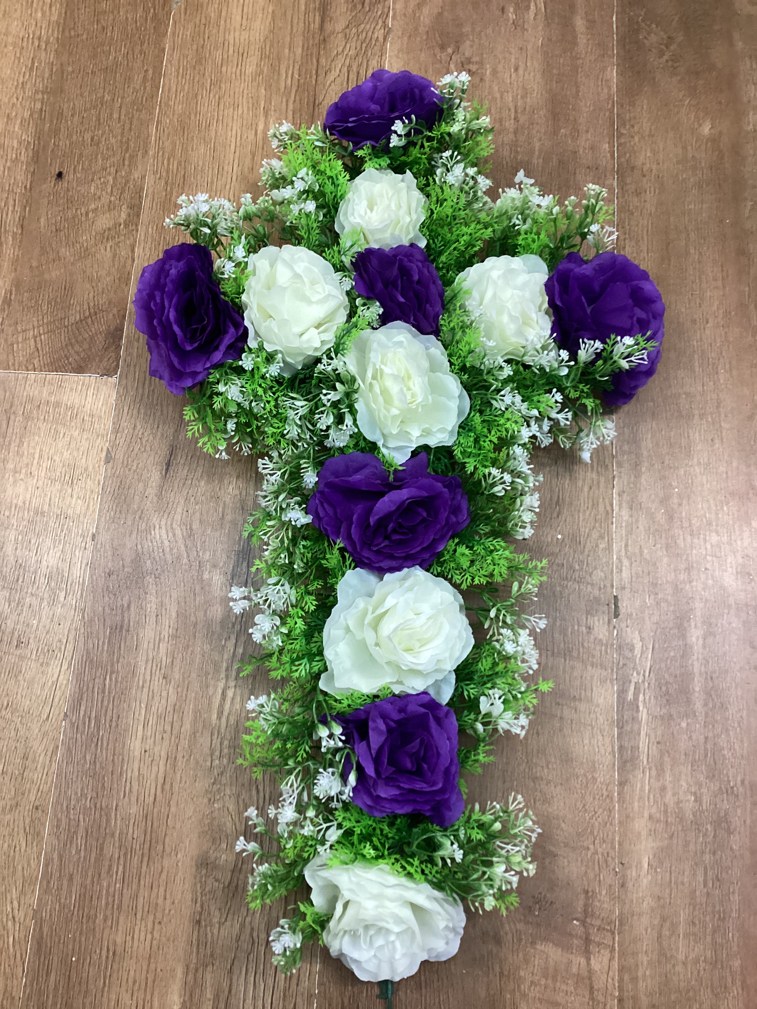 70x40cm purple and ivory rose cross