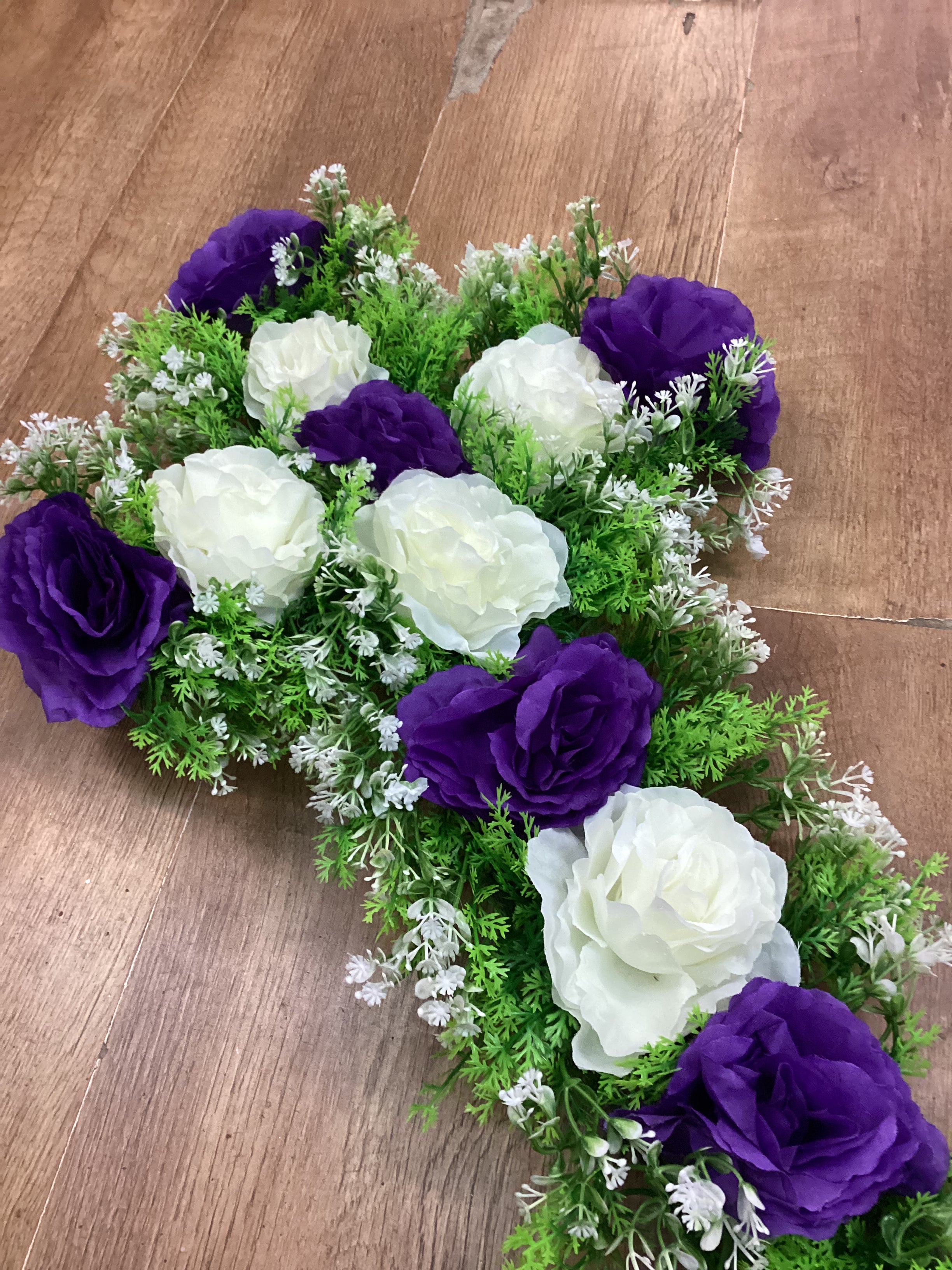 70x40cm purple and ivory rose cross